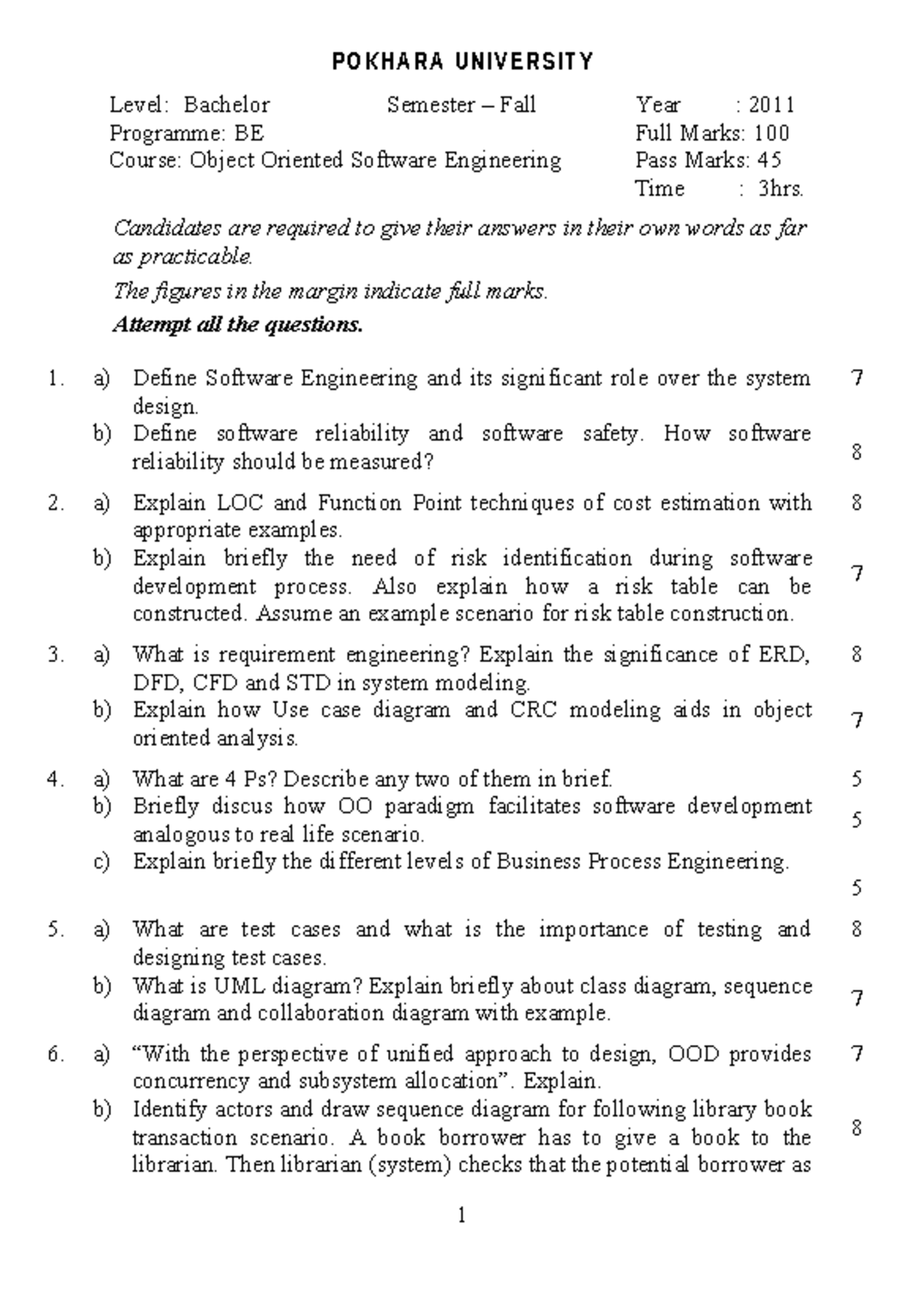 Object Oriented Software Engineering - Candidates are required to give ...