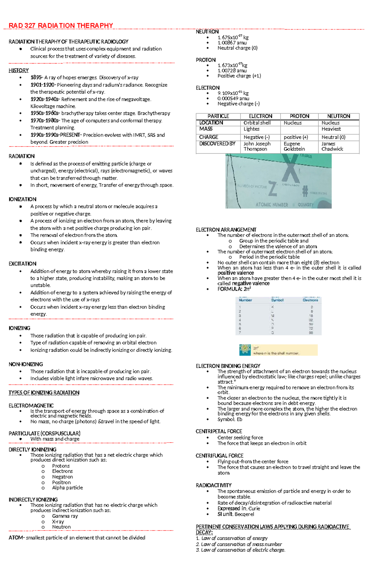 RAD 327 RADIATION THERAPY REVIEWER: Comprehensive Study Guide - Studocu