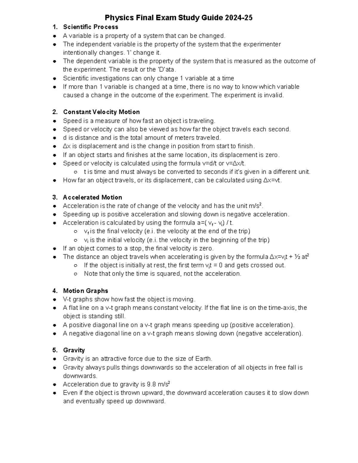 Physics Final Exam Study Guide (PHYS 2024-25): Key Concepts & Formulas ...