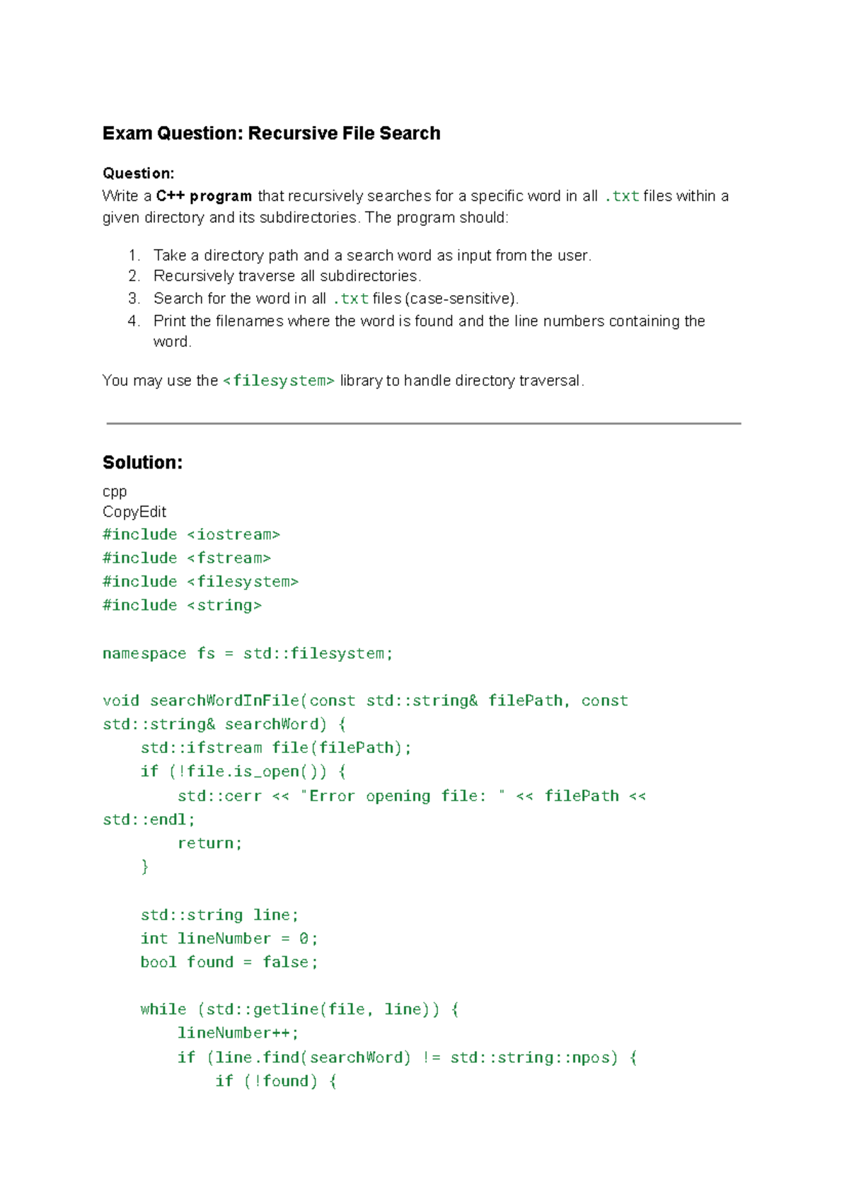 Final Exam CS Question - Exam Question: Recursive File Search Question ...