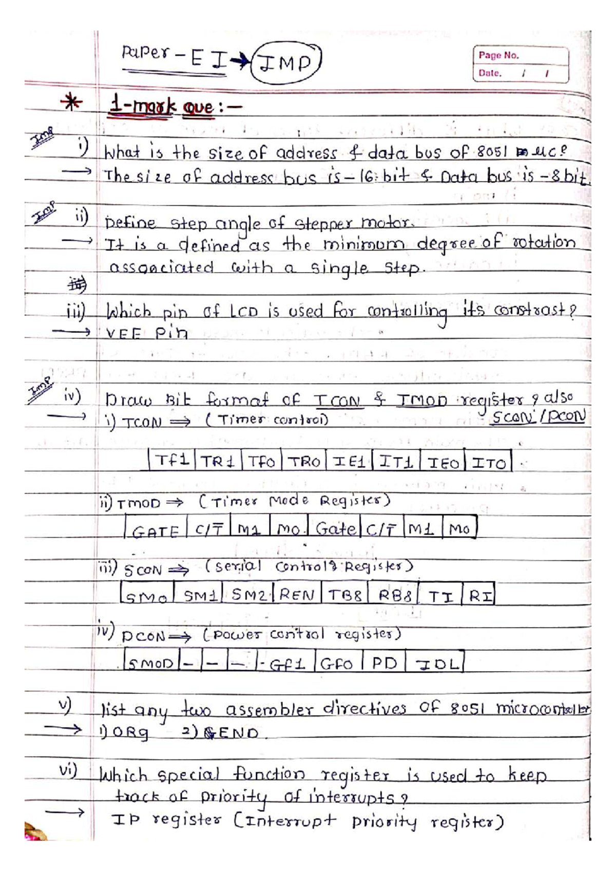 E1- 3rd Sem Imp Questions for Microcontroller Concepts - Studocu