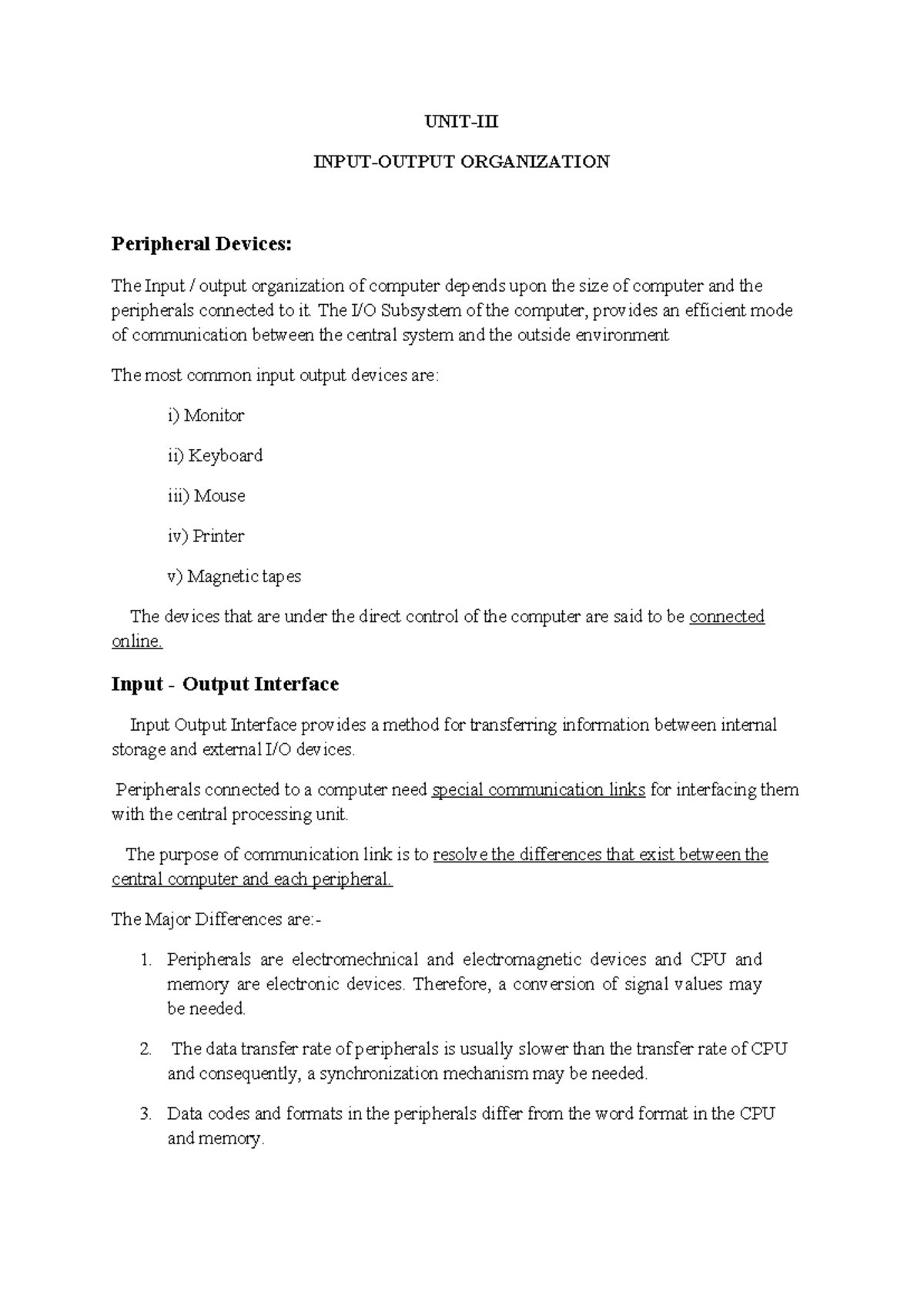 Notes on Peripheral Devices and I/O Organization (CS101) - Studocu