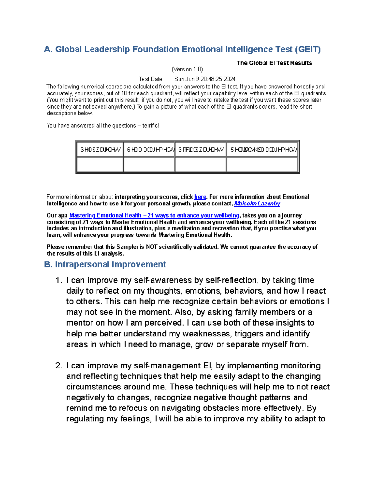 D082 Emotional Intelligence Test Results & Intrapersonal Growth Guide ...