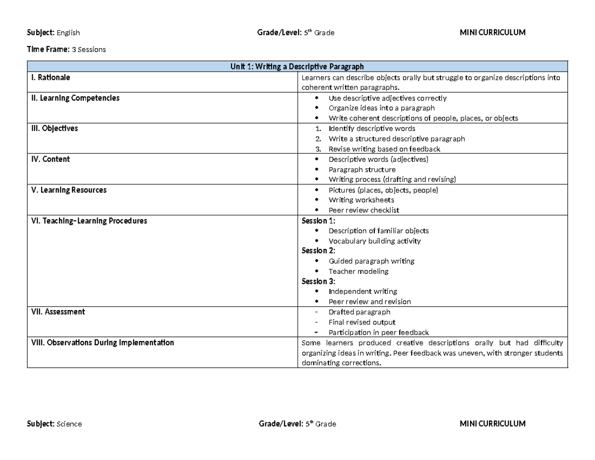 5th Grade MINI CURRICULUM: Descriptive Writing & States of Matter Tasks ...
