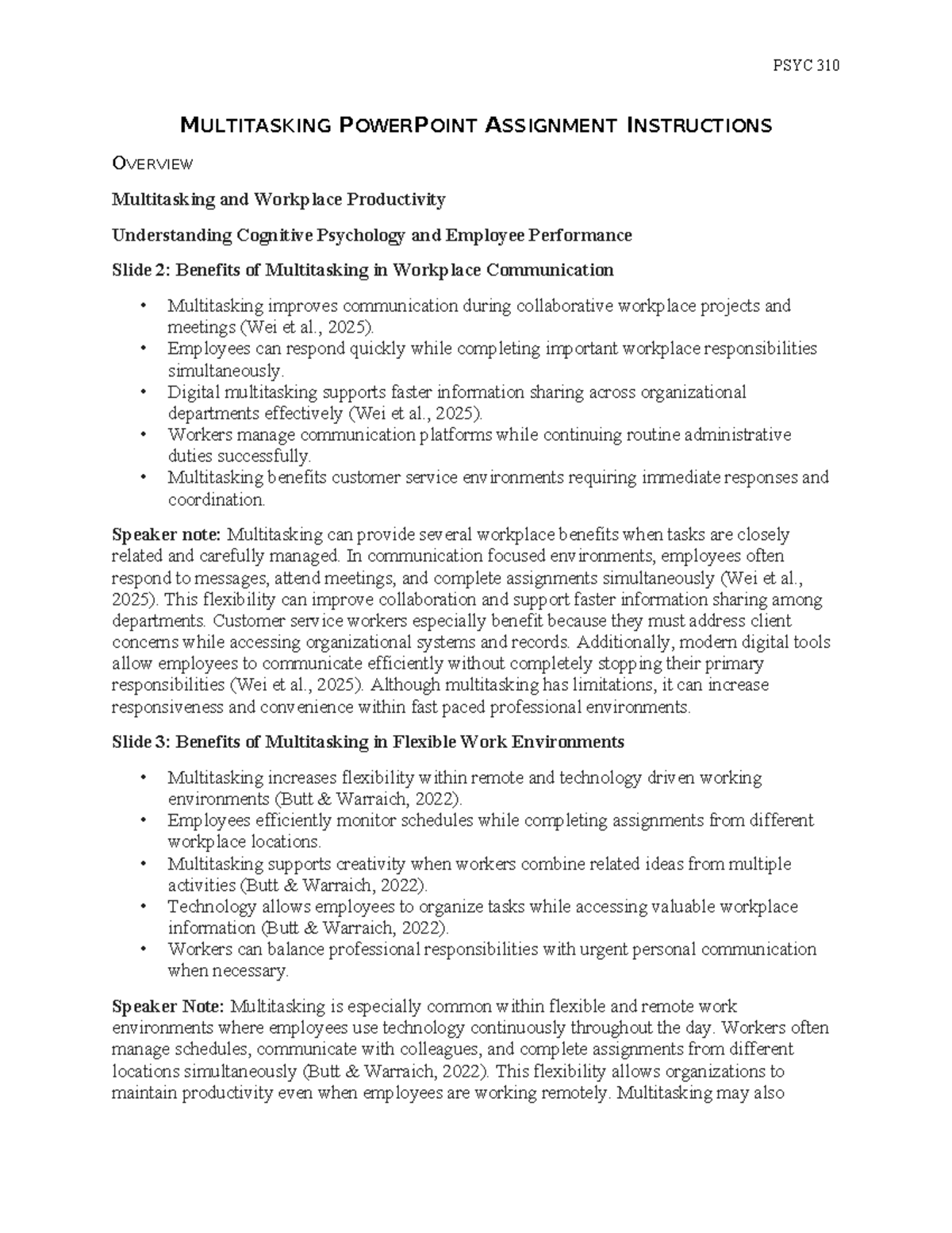 PSYC 310 Multitasking PowerPoint Assignment Overview and Insights - Studocu