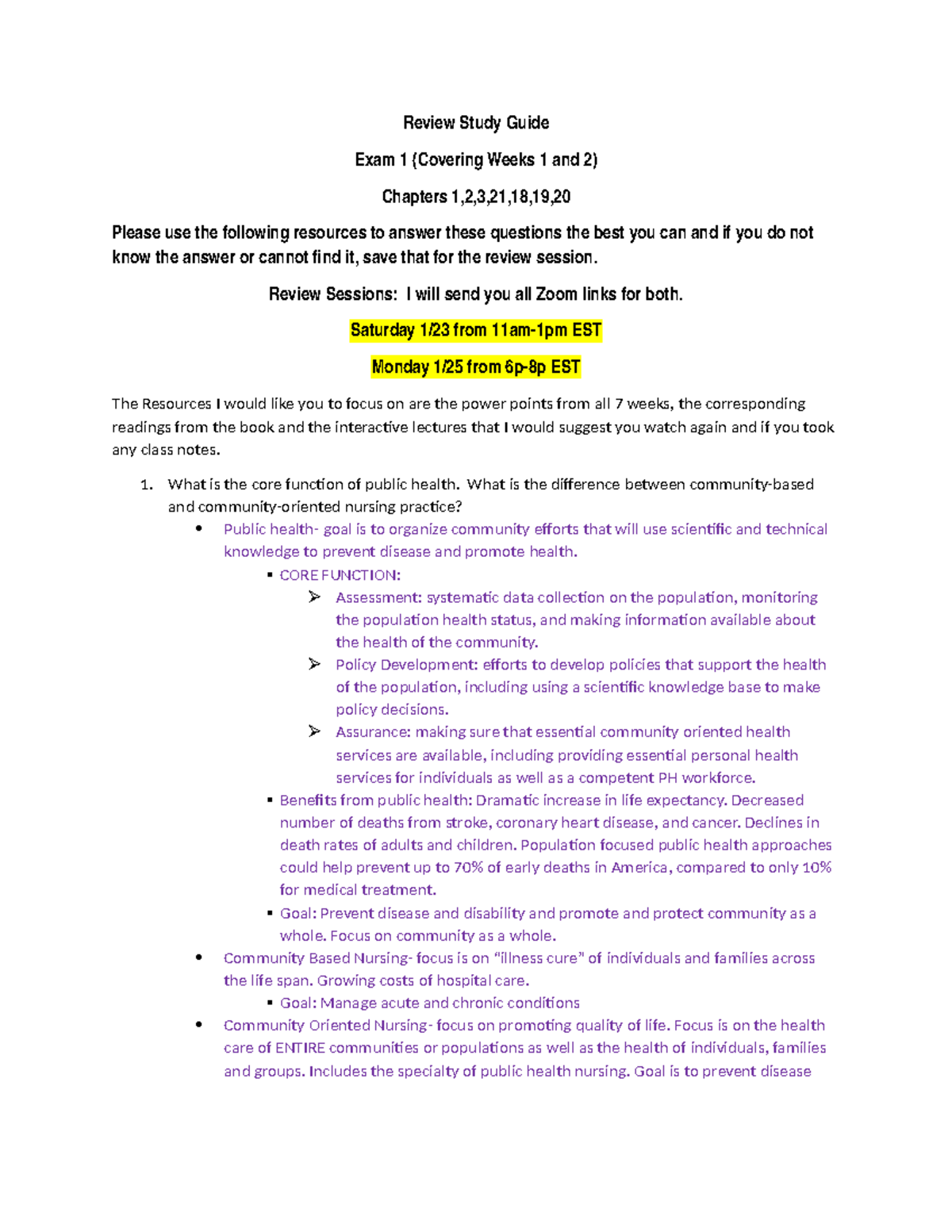 Community Nursing Exam 1 Study Guide: Key Concepts & Resources - Studocu