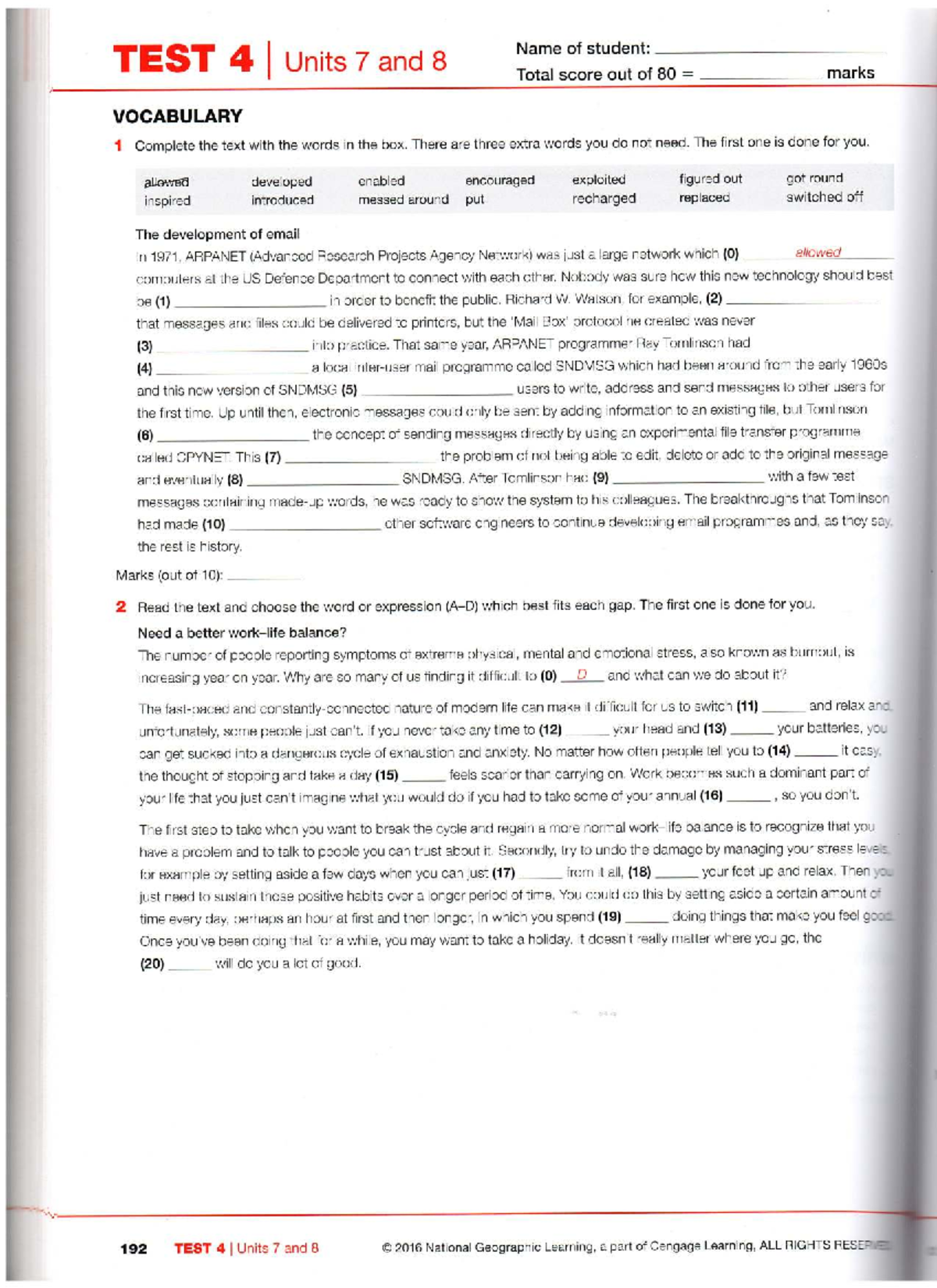 TEST 4 Units 7 and 8 Vocabulary and Grammar Exercises - Studocu