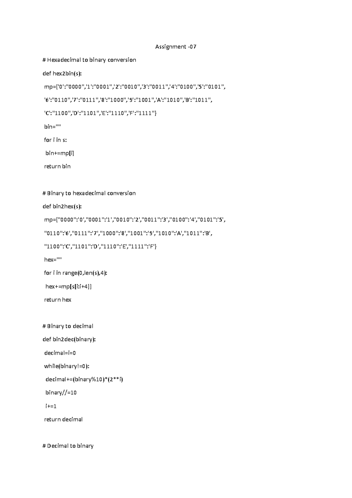 Assignment 07 - Hexadecimal and Binary Conversion Techniques - Studocu