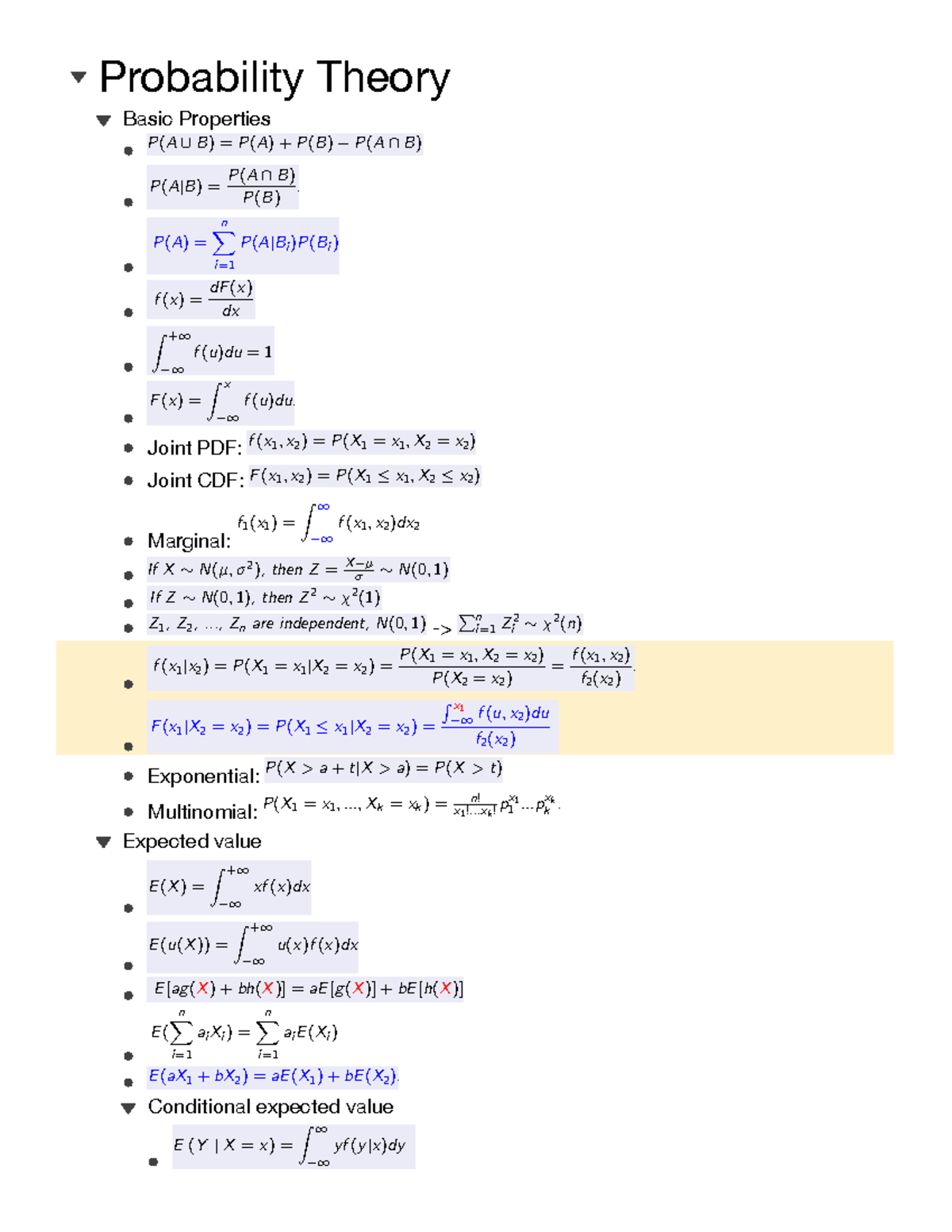 Probability Theory - Samenvatting van Belangrijke Theorema's en ...