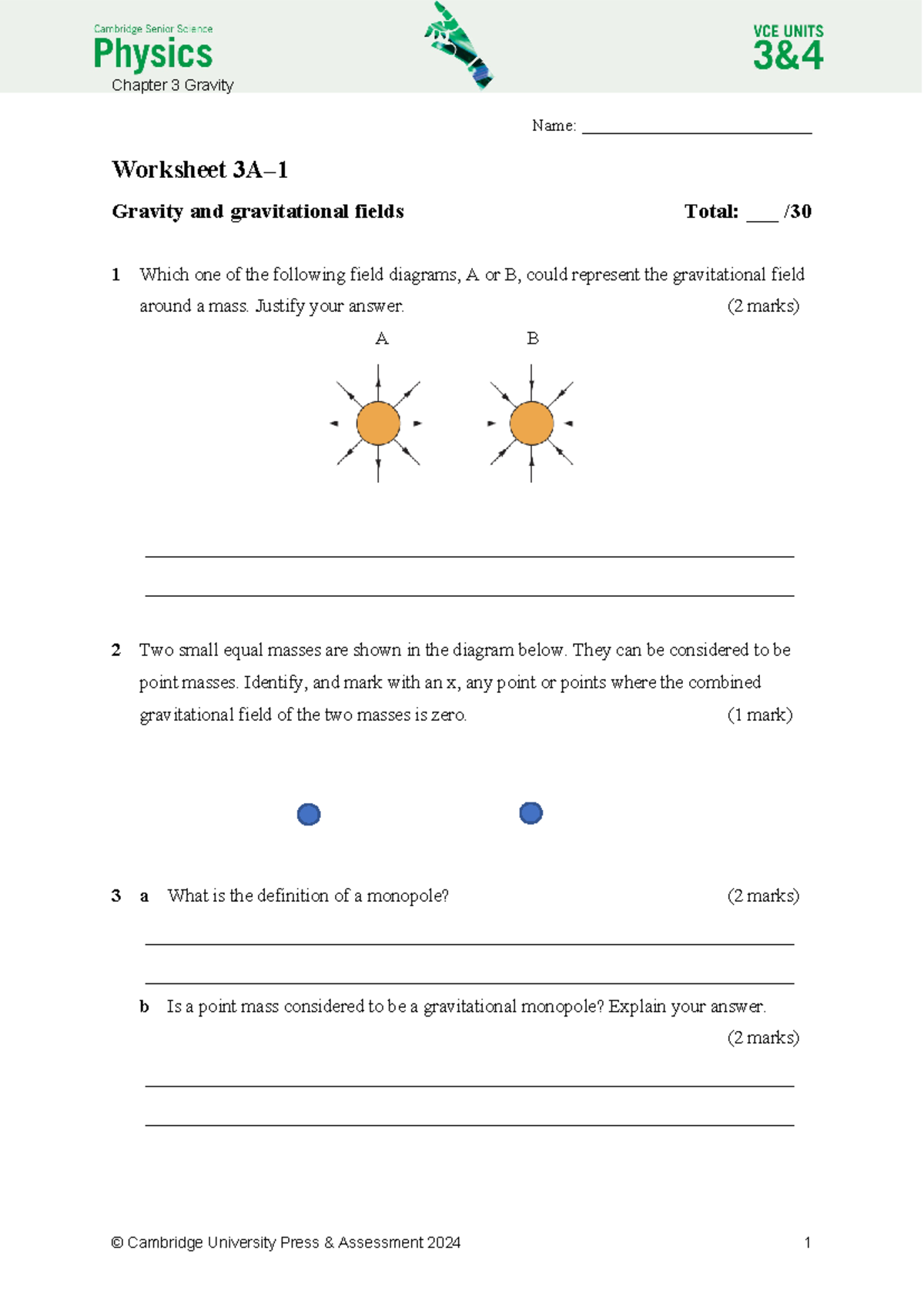 Worksheet 3A 1 Gravity and gravitational fields - Name ...