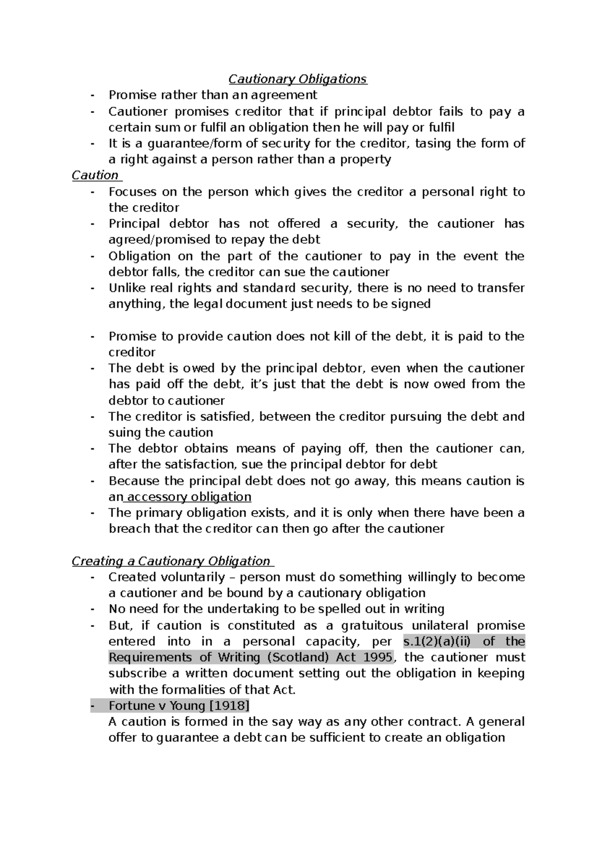 Cautionary Obligations: Key Principles and Legal Implications - Studocu
