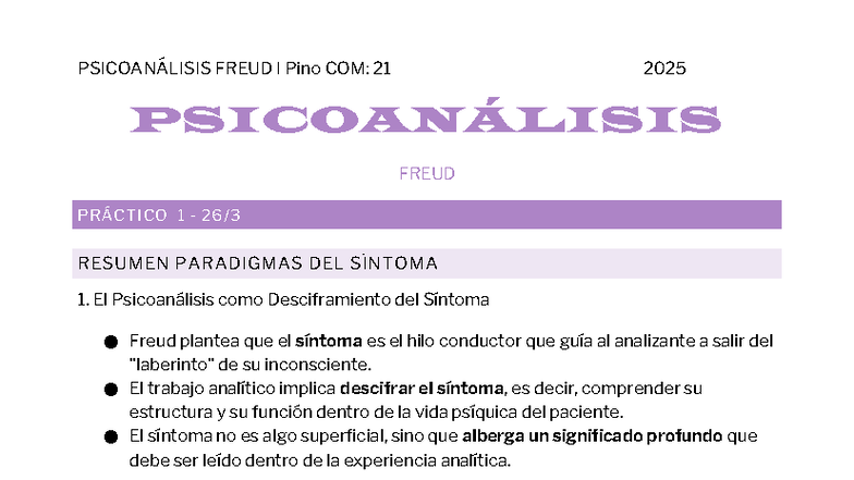 PSICOANÁLISIS FREUD I Pino COM: 21 2025 RESUMEN PARCIAL 1 - Document Preview