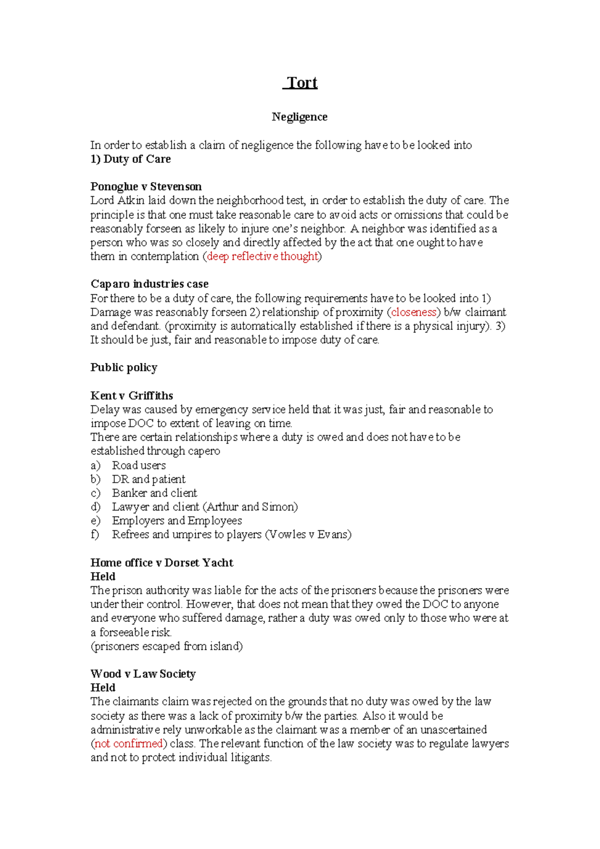 Tort Law Academy Notes (Course Code: LAW101) - Studocu
