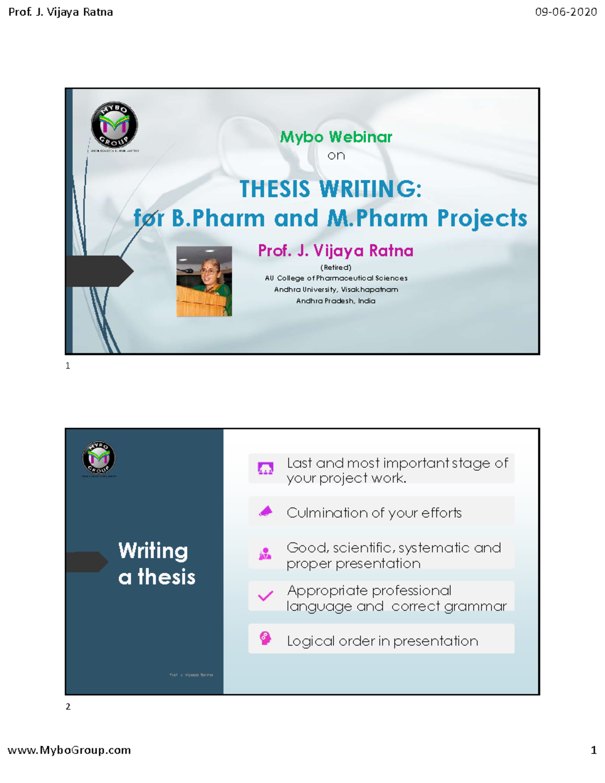 Webinar on Thesis Writing for B.Pharm & M.Pharm Projects - Studocu