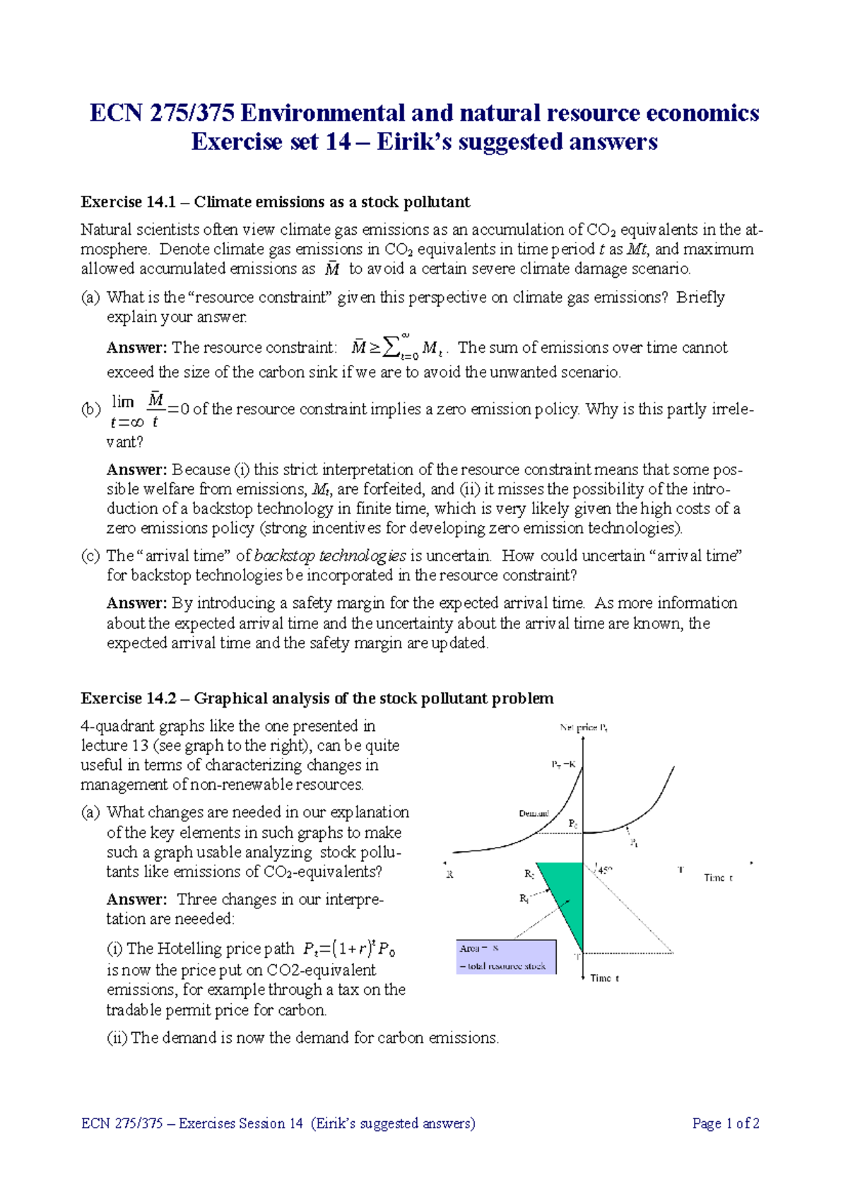 ECN 275/375 Exercise Set 14 - Suggested Answers on CO2 Emissions - Studocu