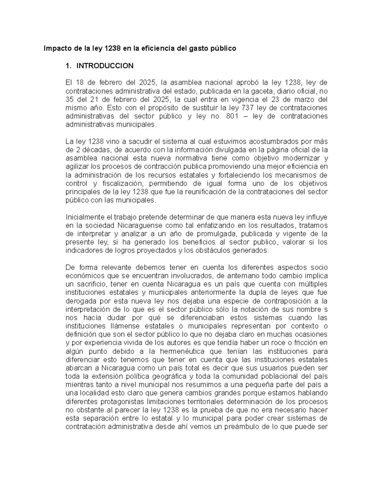 Eficiencia del Gasto Público: Análisis de la Ley 1238 en Nicaragua ...