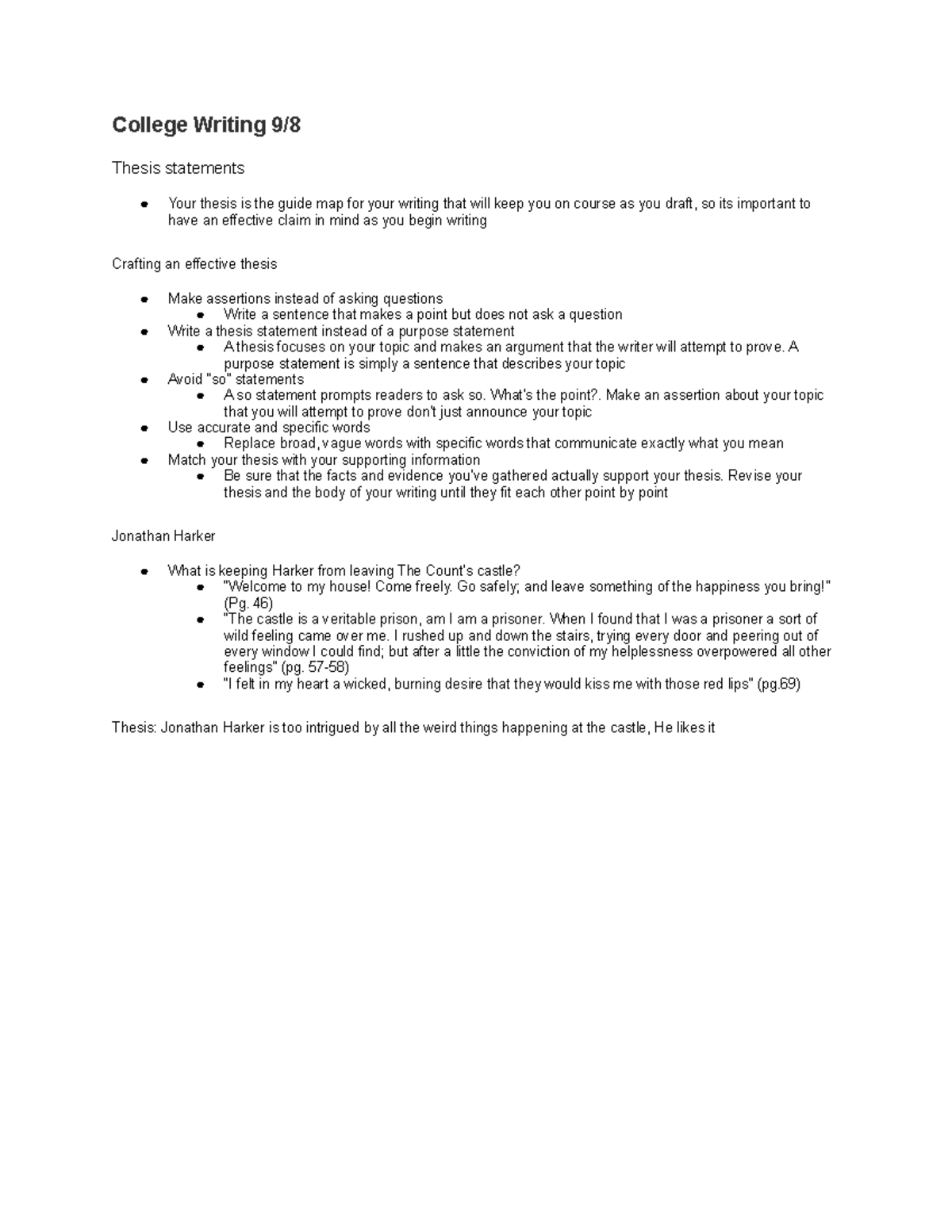 College Writing 9: Crafting Effective Thesis Statements - Studocu