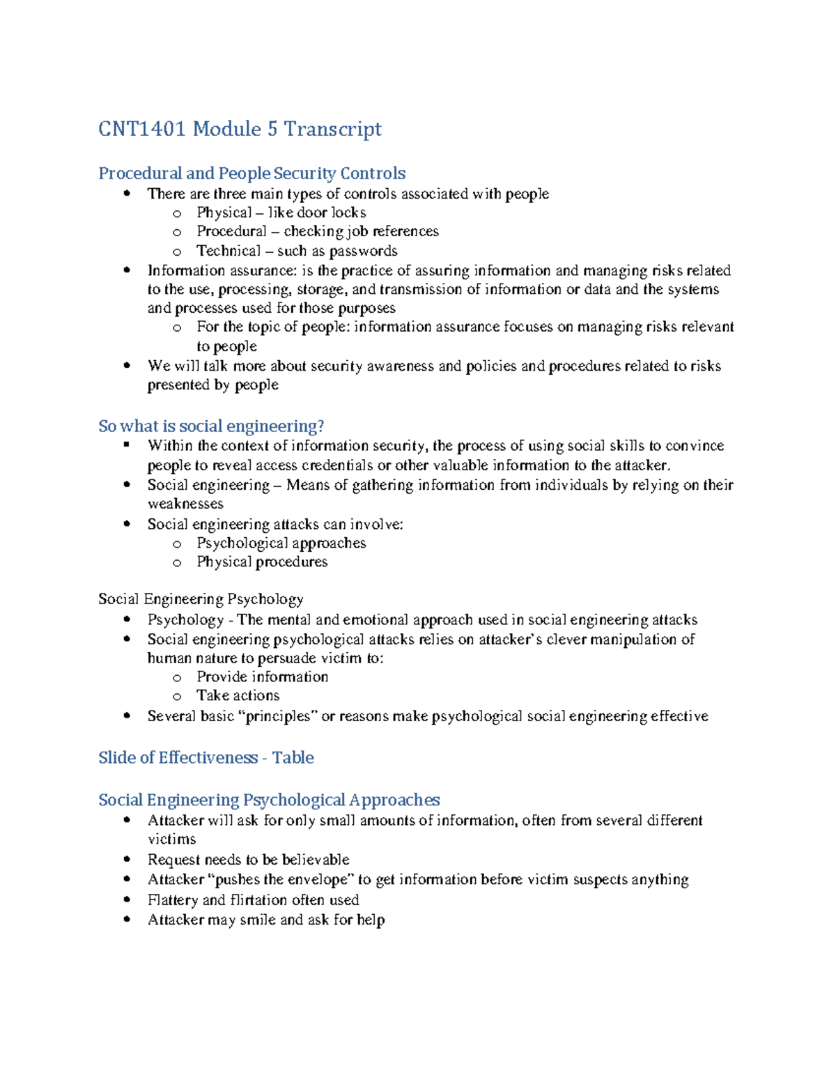CNT1401 Module 5 Transcript: Security Controls & Social Engineering ...