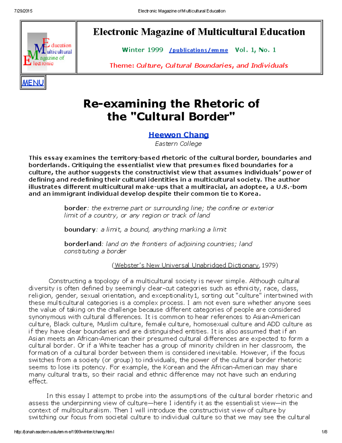 Reexamining Cultural Borders: A Multicultural Perspective on Identity ...