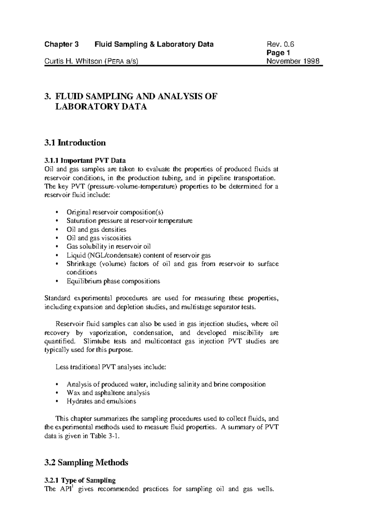 NORSK HYDRO PVT ANALYSIS: Chapter 3 - Fluid Sampling Techniques - Studocu
