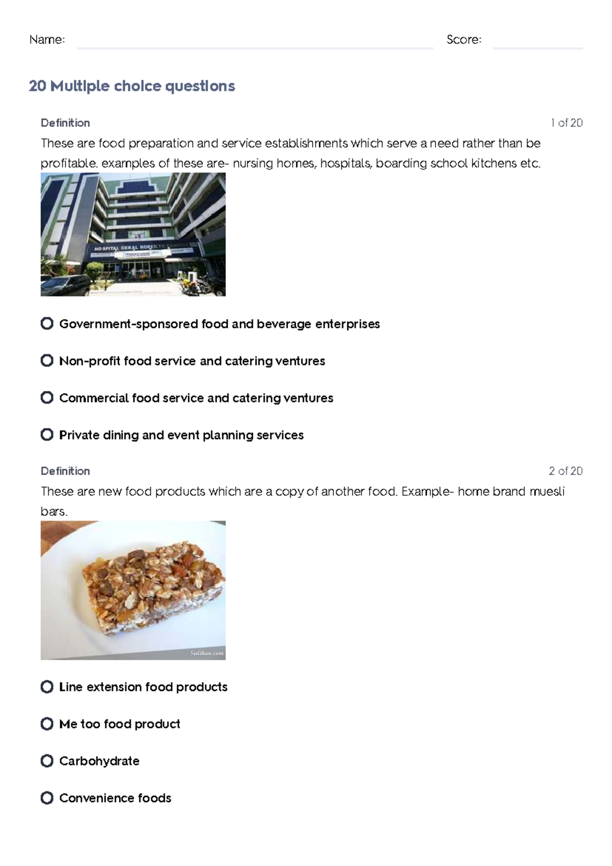 Year 10 Food Tech: Yearly Exam Revision Quizlet (20 MCQs) - Studocu