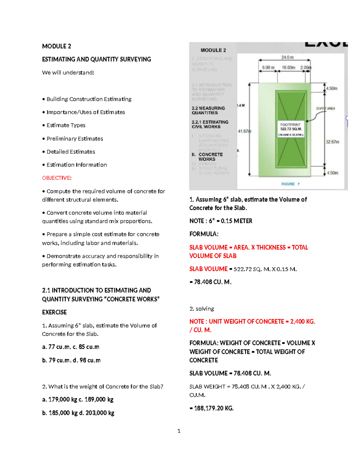 Module 2: Estimating Concrete Slab Volumes & Costs (BT 4) - Studocu