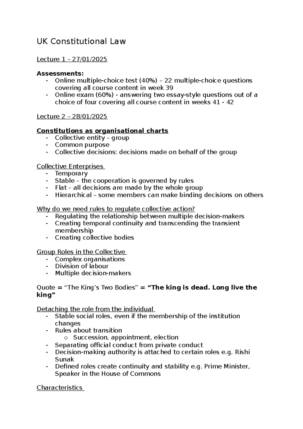 UK Constitutional Law - Lecture Notes on Governance and Concepts - Studocu