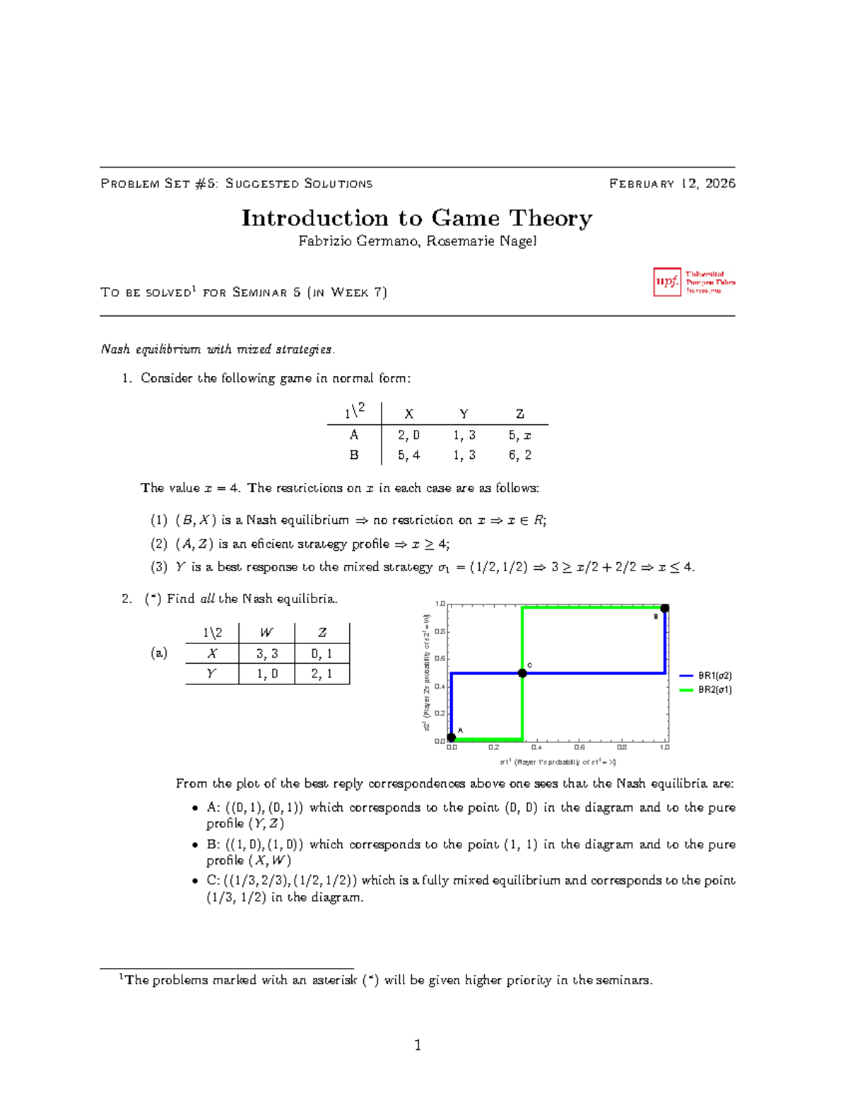 Problem Set #5 Solutions: Nash Equilibria in Game Theory (ITGT 101 ...