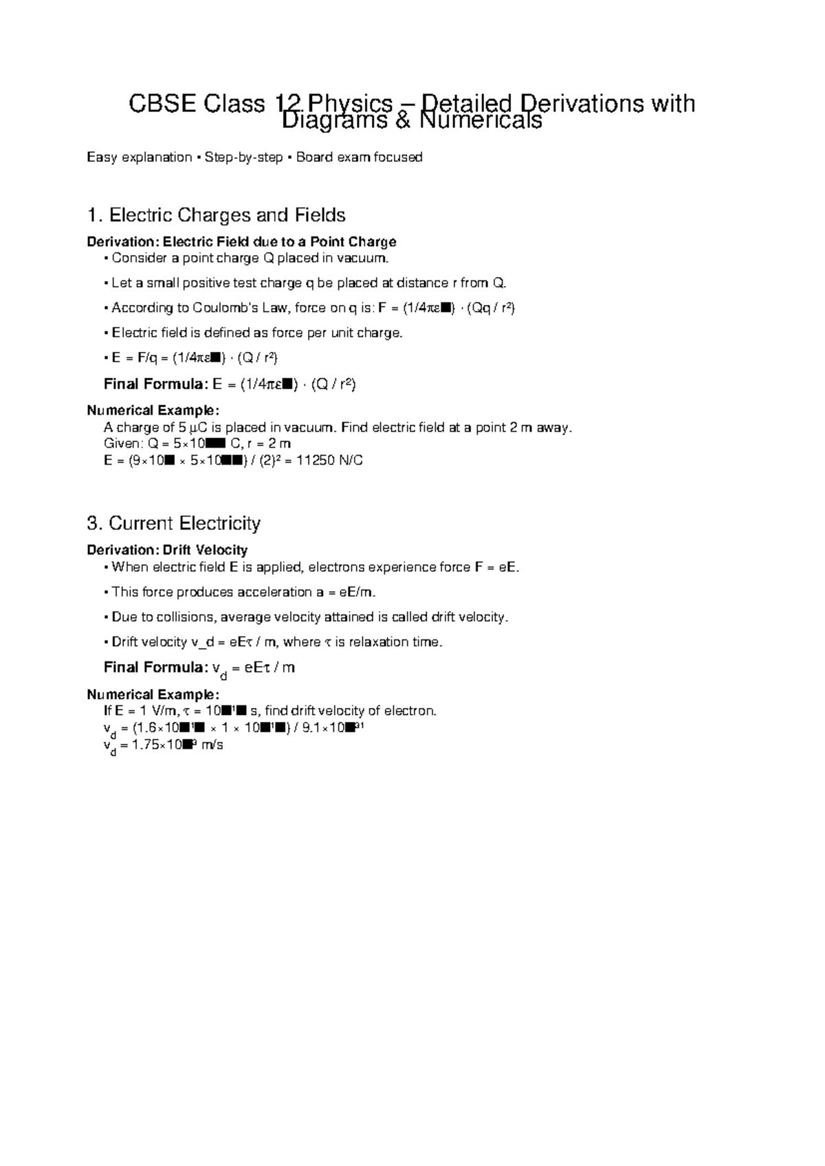 CBSE Class 12 Physics: Derivations & Numericals for Board Exam - Studocu