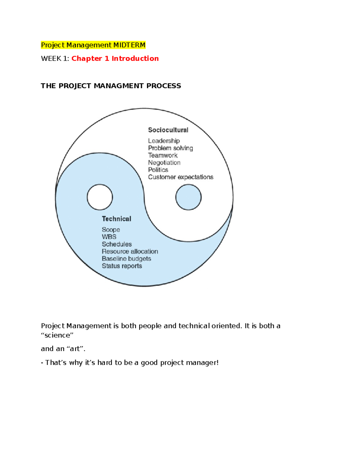 Project Management MIDTERM Exam Notes: Key Concepts and Processes - Studocu