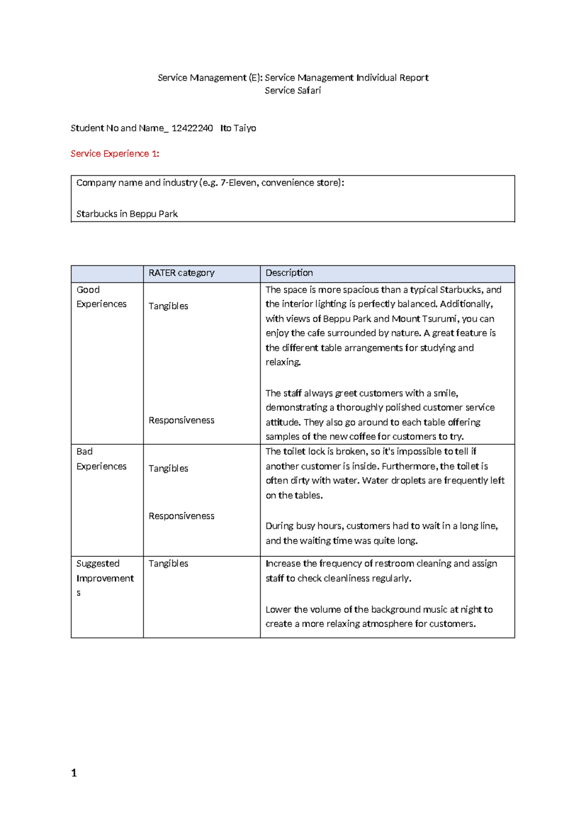 Service Management (E): Individual Report on Service Safari Experiences ...