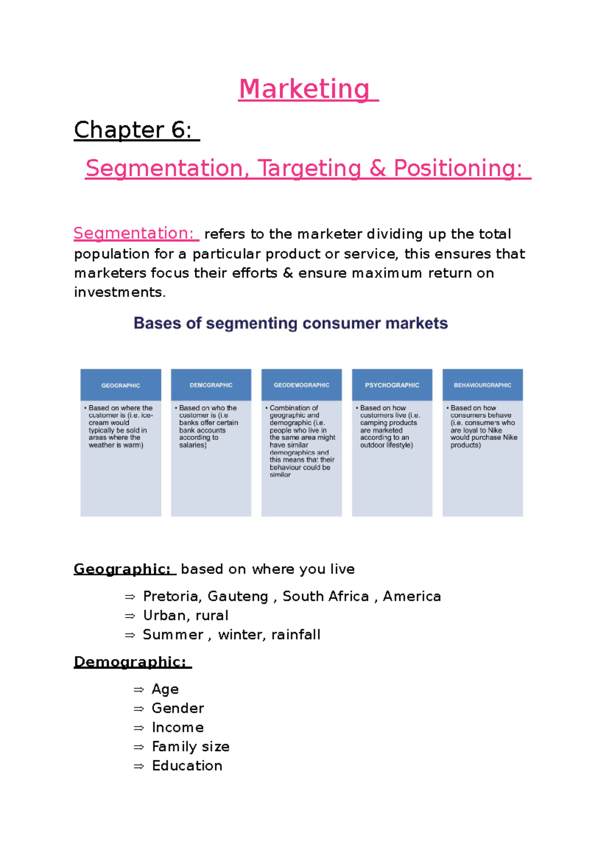 Marketing Chapter 6: Segmentation, Targeting & Positioning Strategies ...