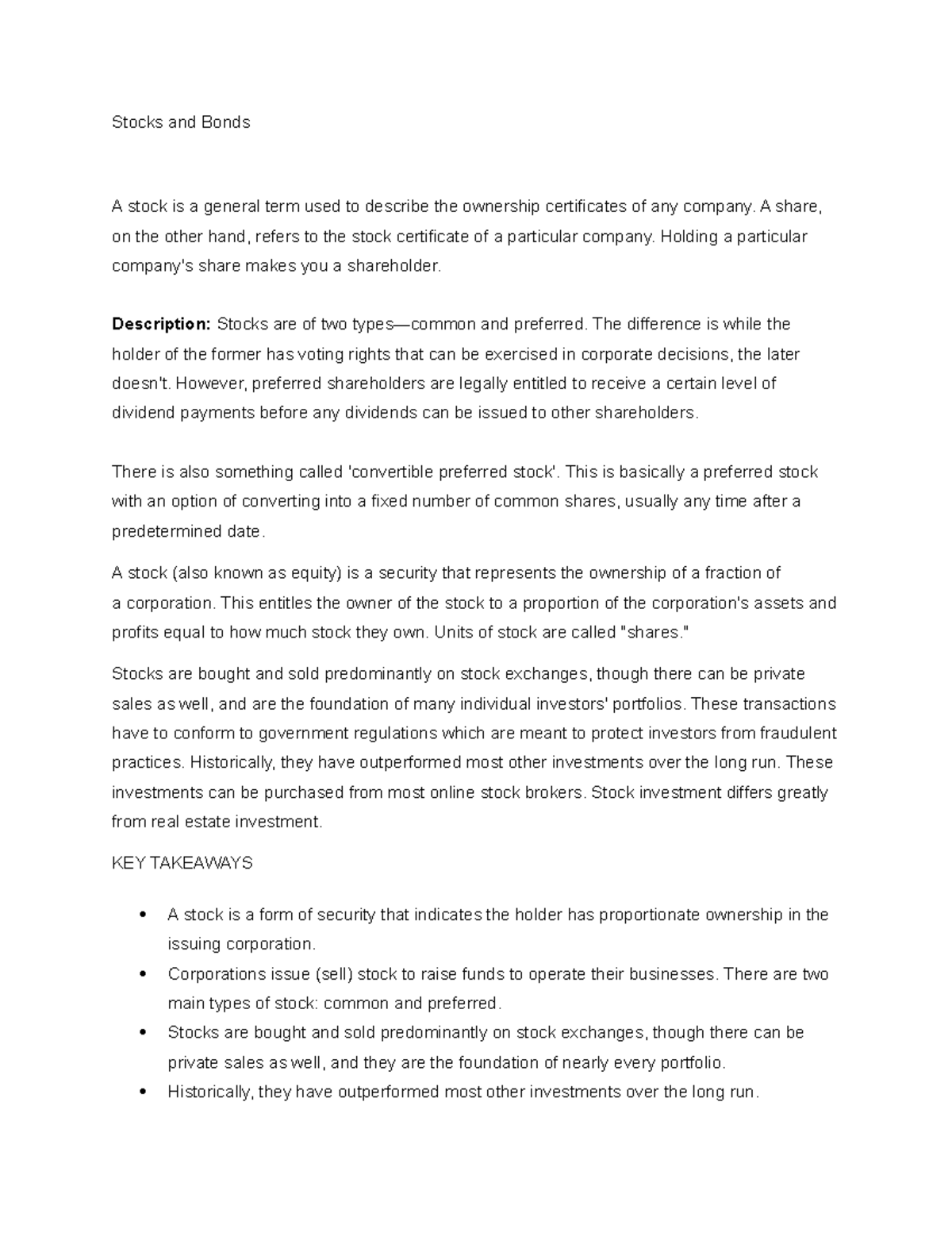 Week 6 Bonds - Lecture Notes on Stocks and Shareholders - Studocu