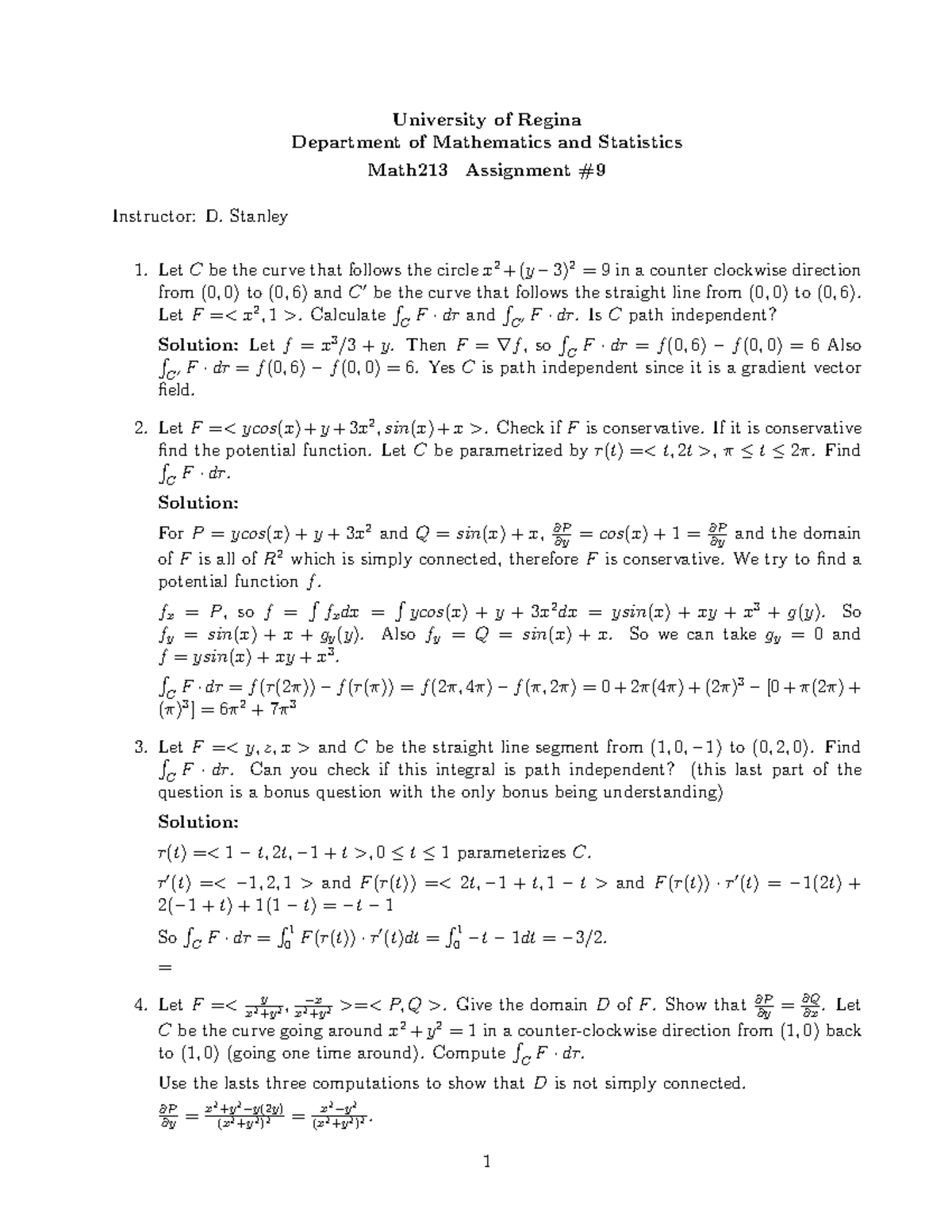Math213Winter 2021assignment 9Solutions - University of Regina ...