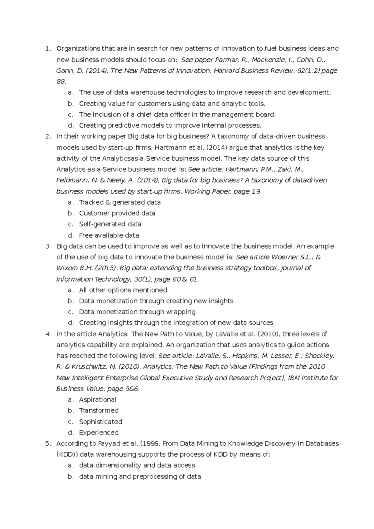 BIA 2020 Final Exam - Oefententamen and Study Notes on Big Data ...