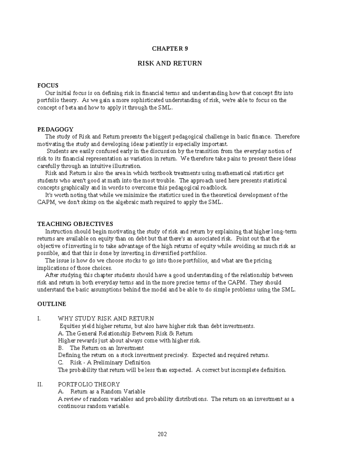 Practical Financial Management Lasher Chapter 9 - CHAPTER 9 RISK AND ...