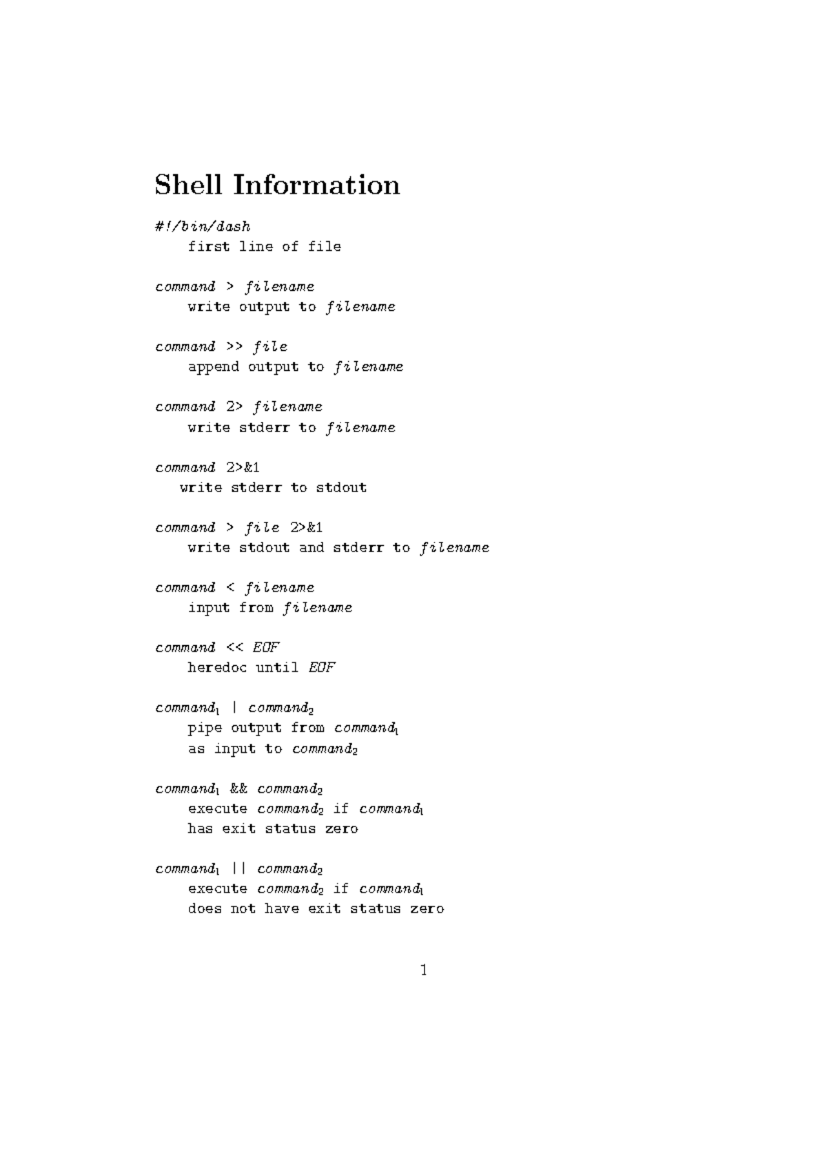 Shell & regex cheatsheet - Shell Information #!/bin/dash first line of ...