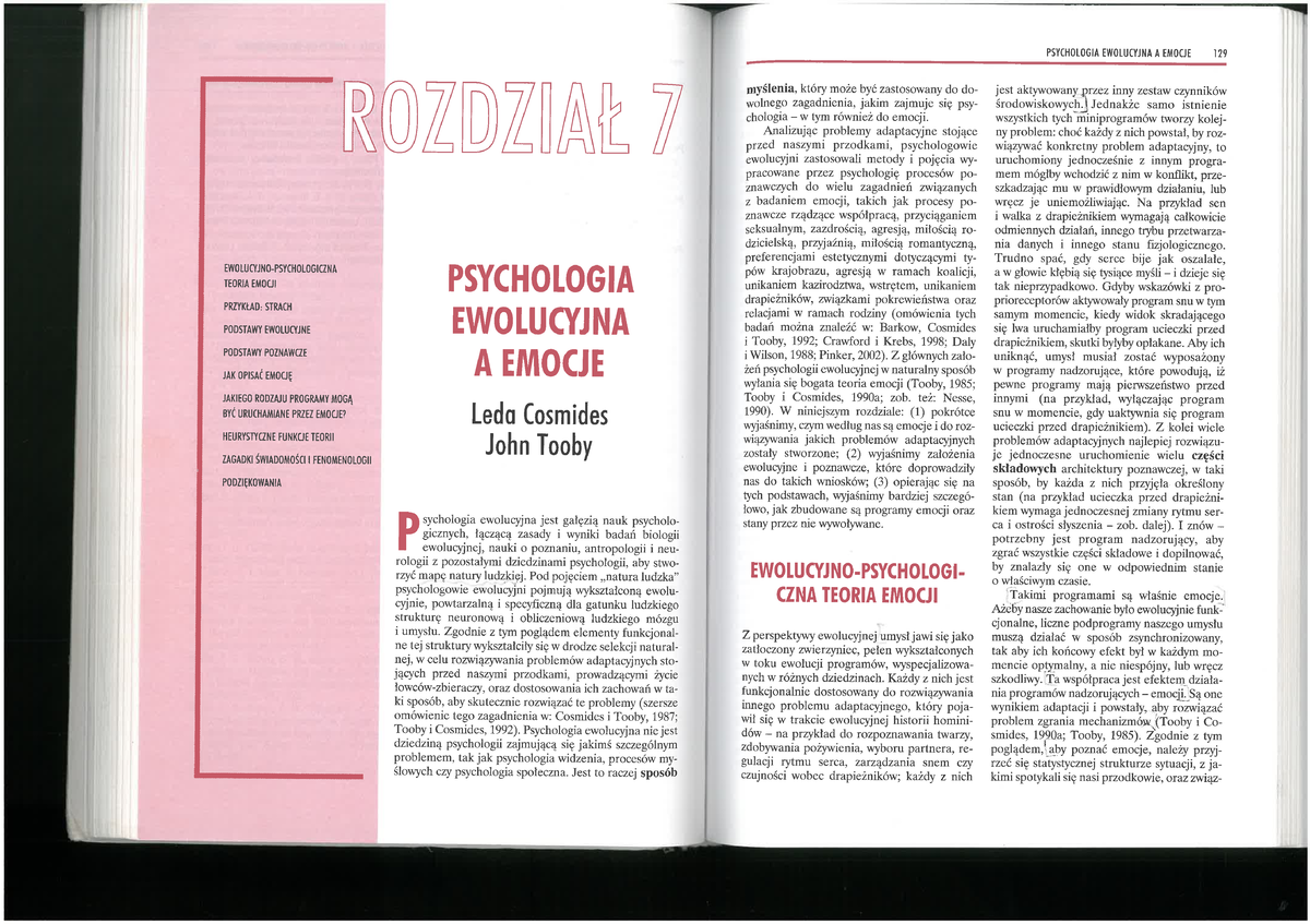 Psychologia ewolucyjna i emocje: Leda Cosmides, John Tooby - Studocu