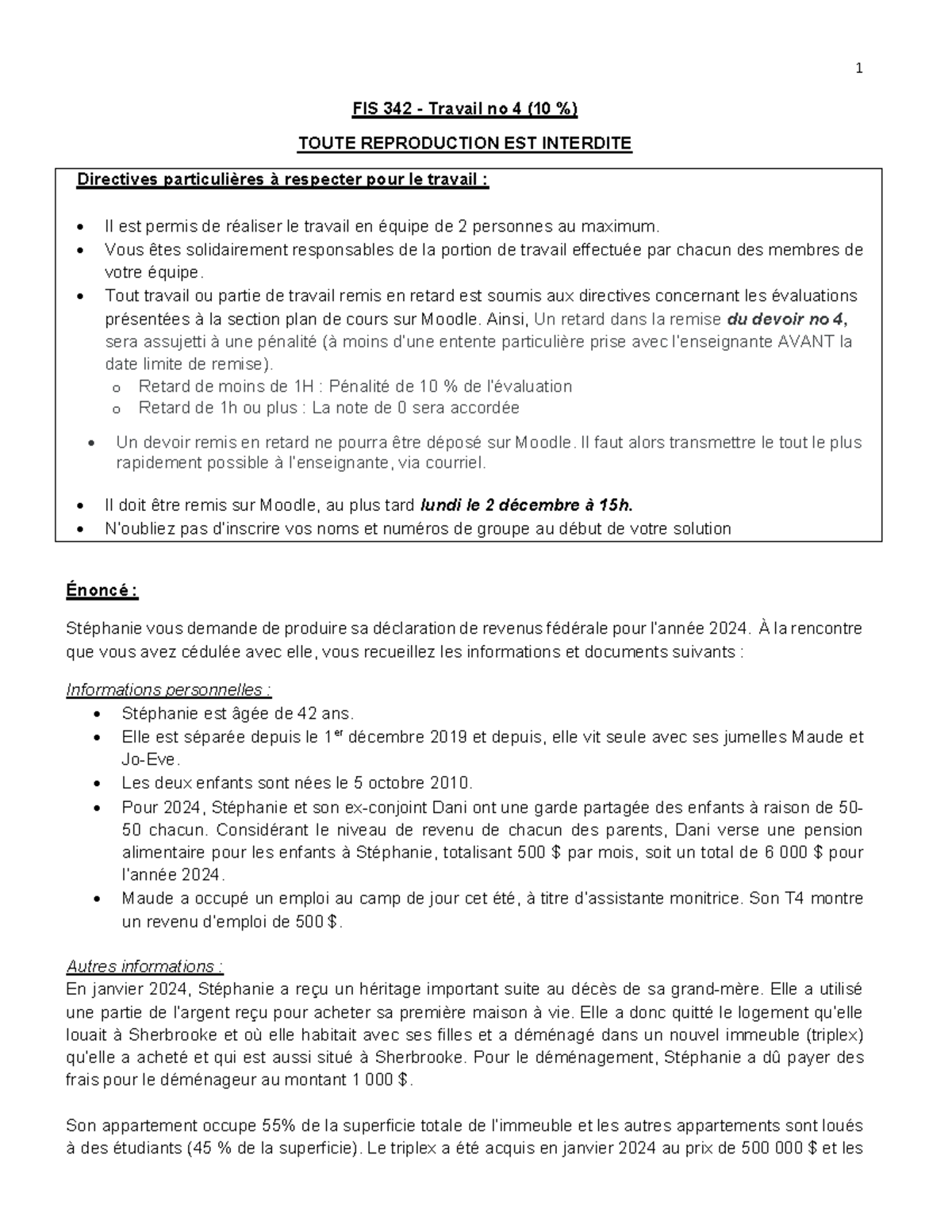 Devoir no 4 - FIS 342: Déclaration de Revenus de Stéphanie 2024 - Studocu