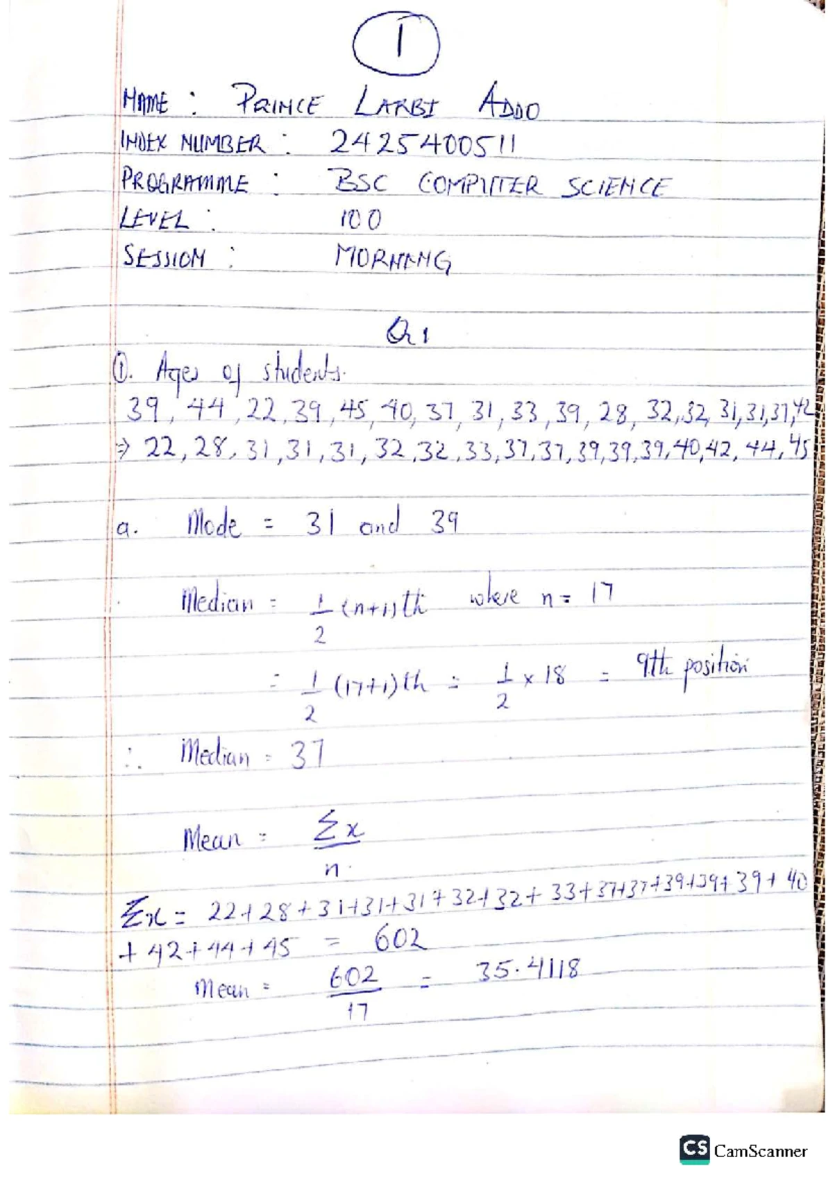 BSC Computer Science Level 100: Statistical Analysis Notes - Studocu