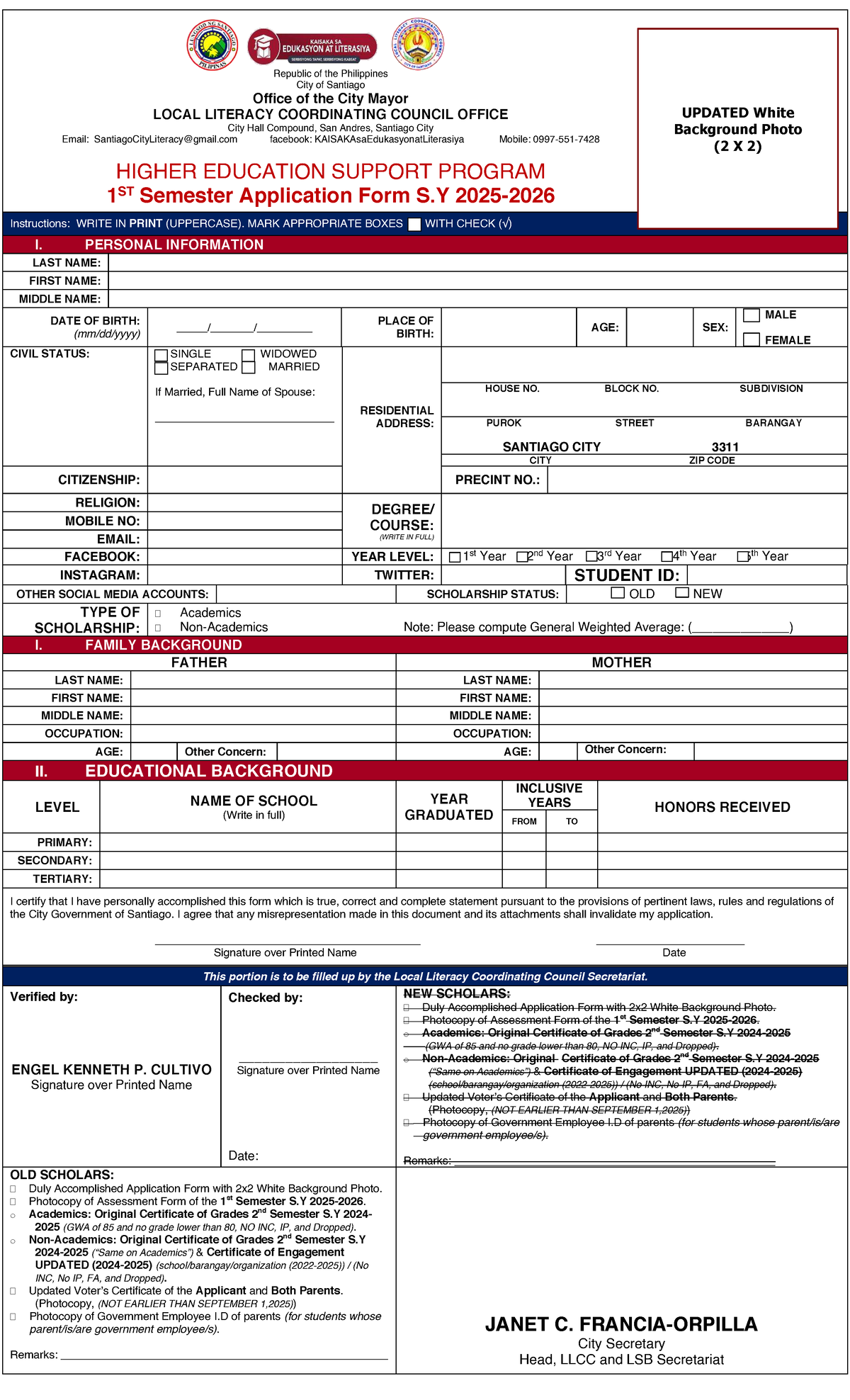 Application Form - Higher Education Support Program (1st Sem S.Y ...