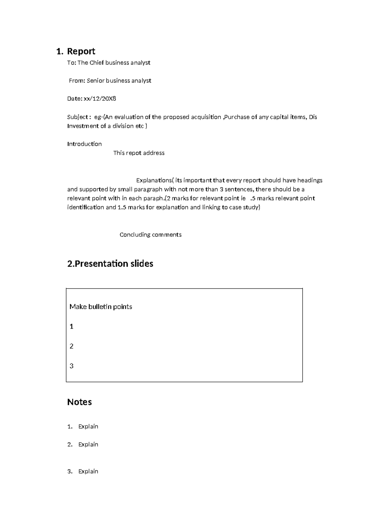 Formats for Strategic Business Leader (SBL) Report and Presentation ...
