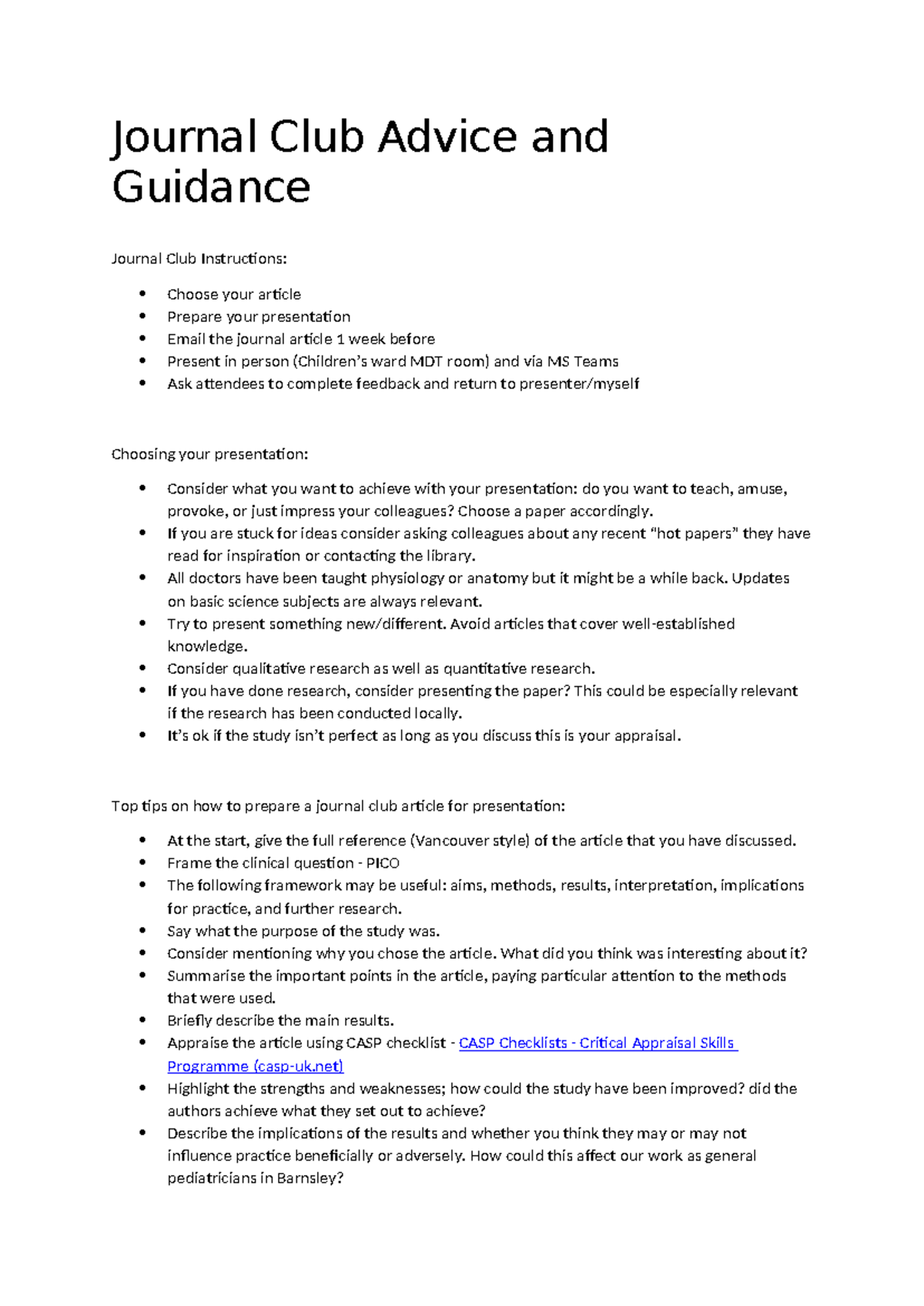 Journal Club Guidance: Tips for Effective Presentations - Studocu