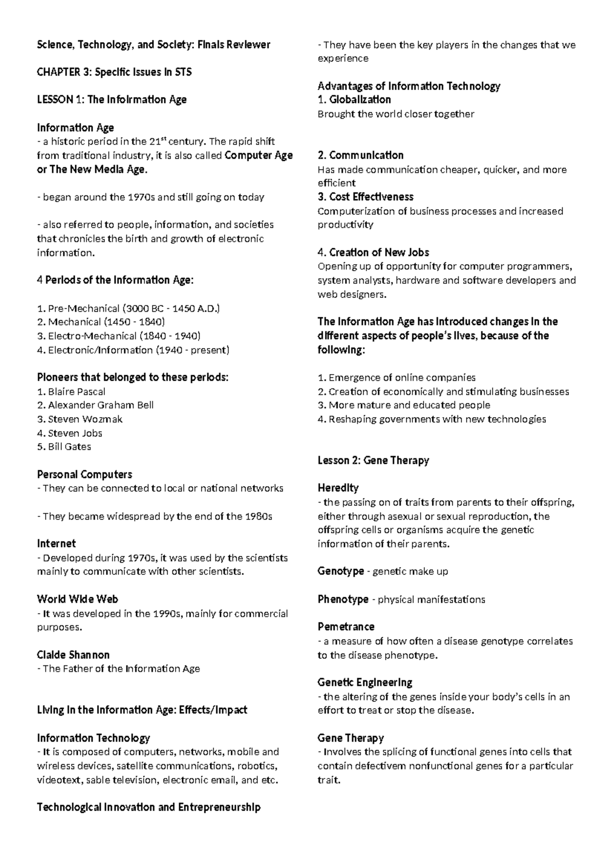 STS 101: Finals Reviewer - Chapter 3: The Information Age and Beyond ...