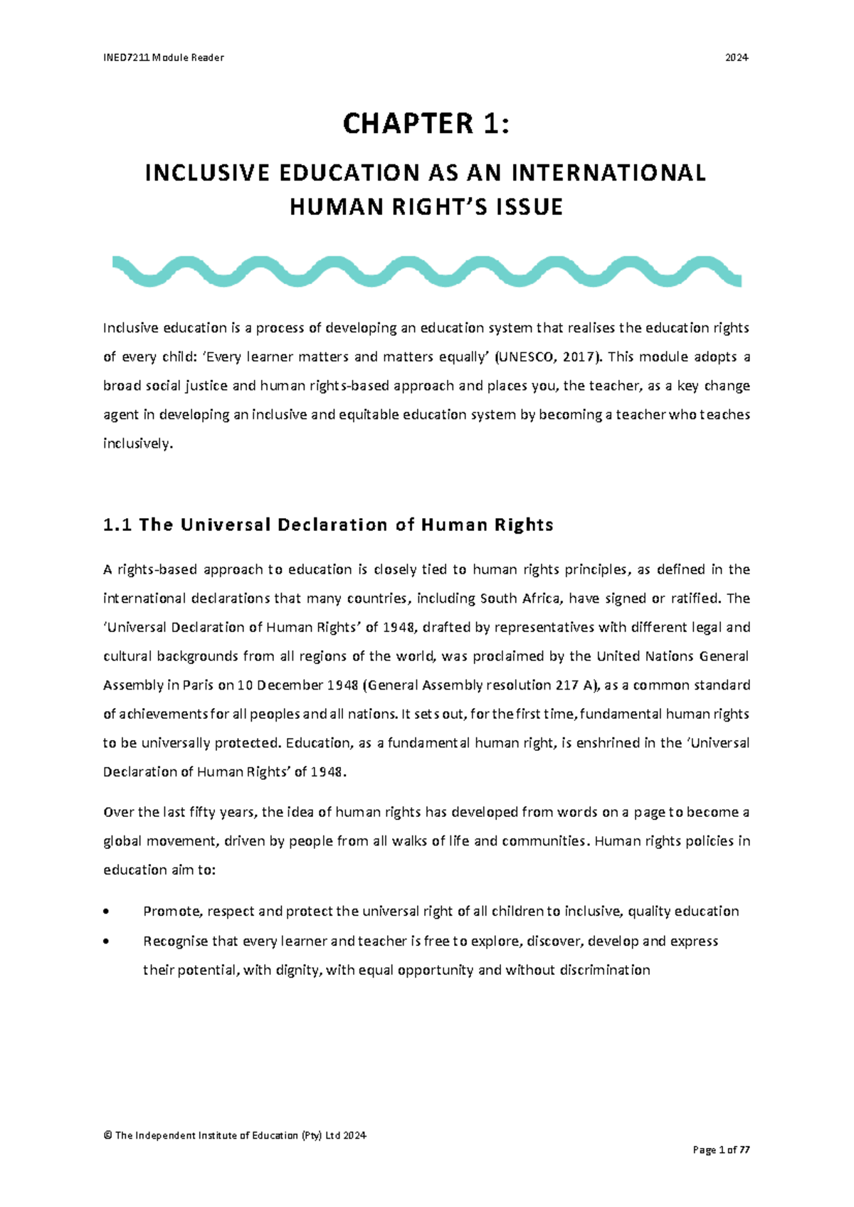 INED7211 Module Reader 2024: Chapter 1 - Inclusive Education & Human ...