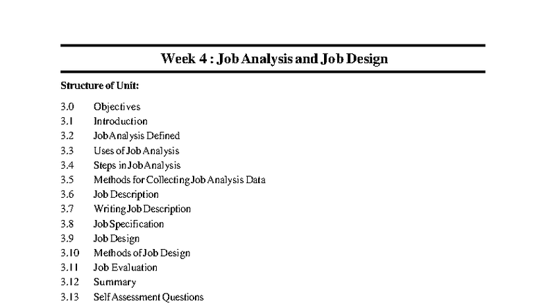 Week 4: Job Analysis & Design - Unit Overview and Key Concepts - Studocu