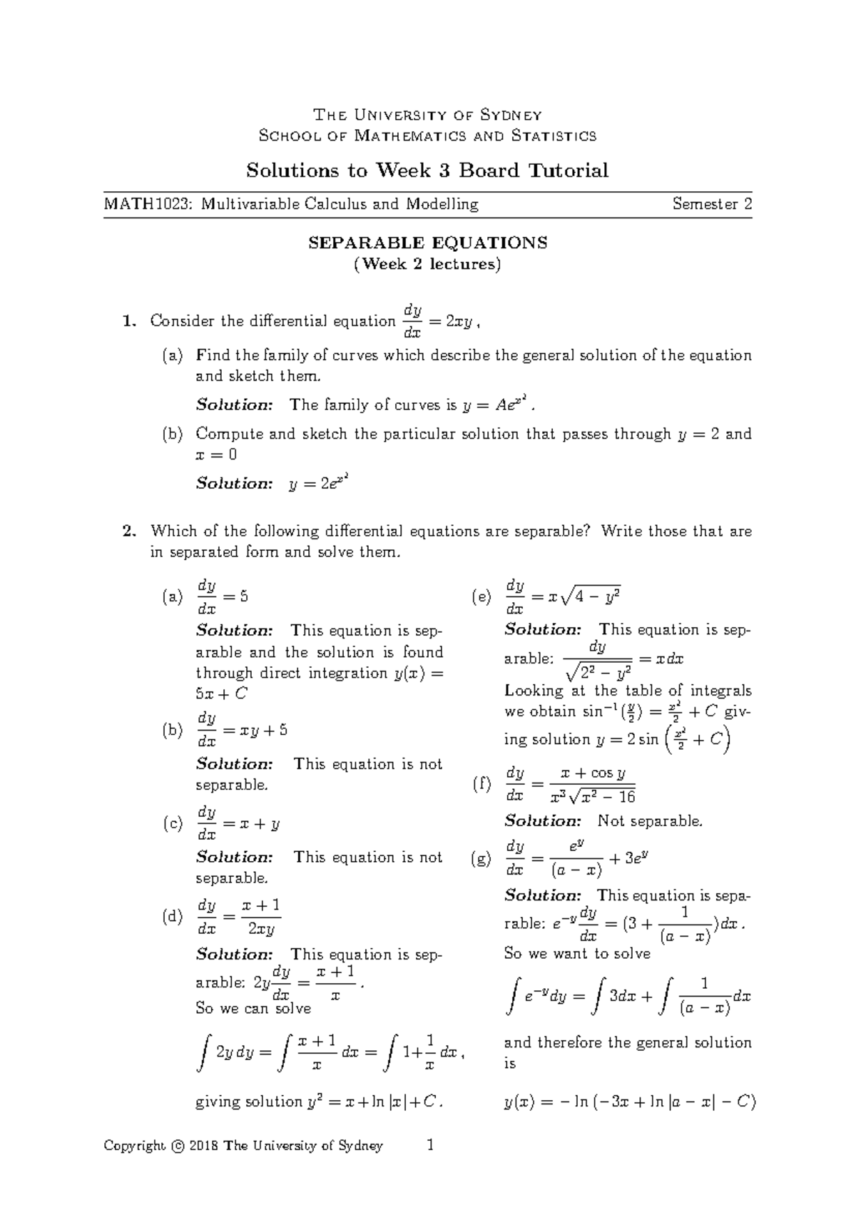 Tutorial Week 03-Solutions - The University of Sydney School of ...