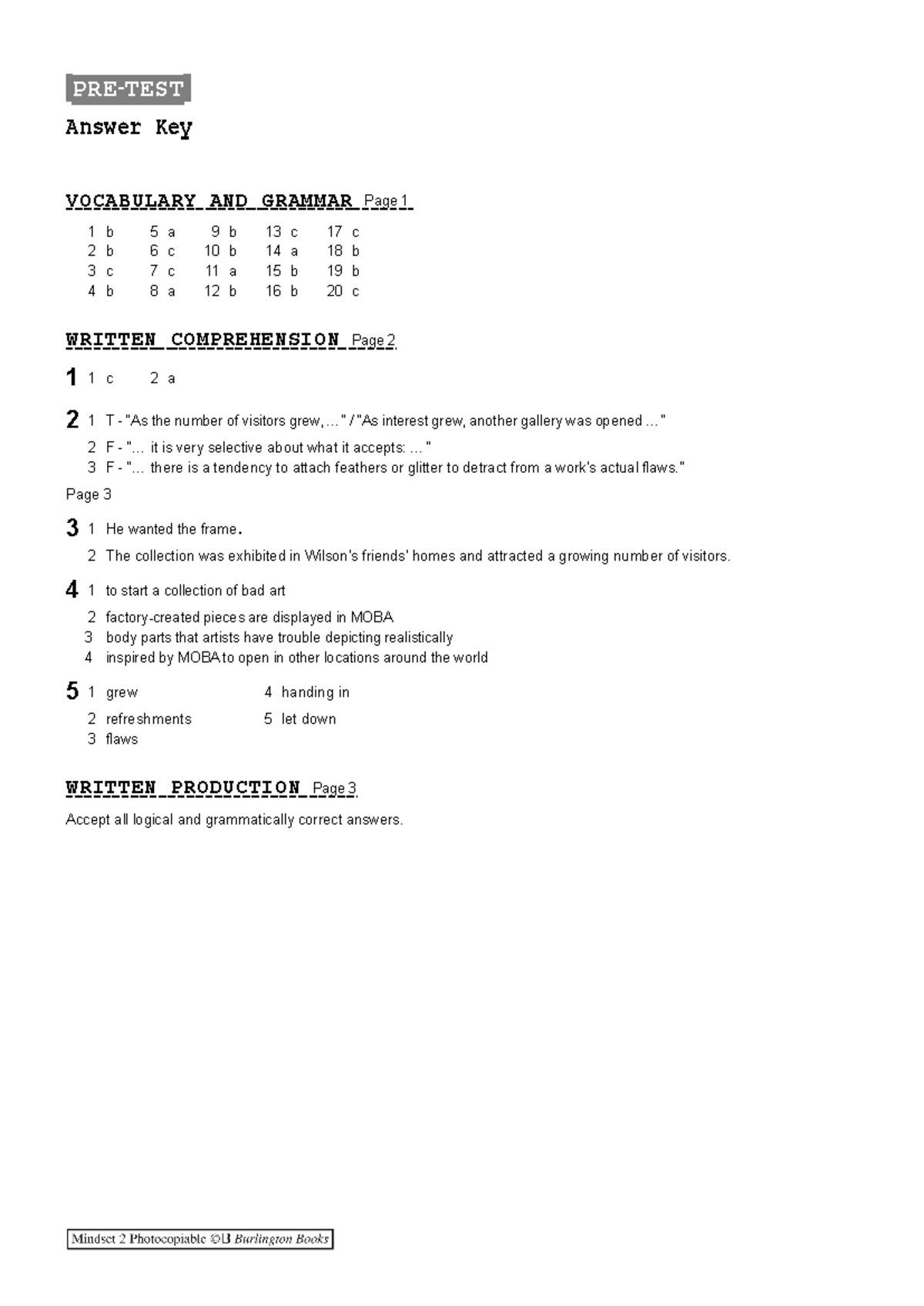 02Mindset 2 Pre Test AK - Answer Key and Diagnostic Exam Guide - Studocu