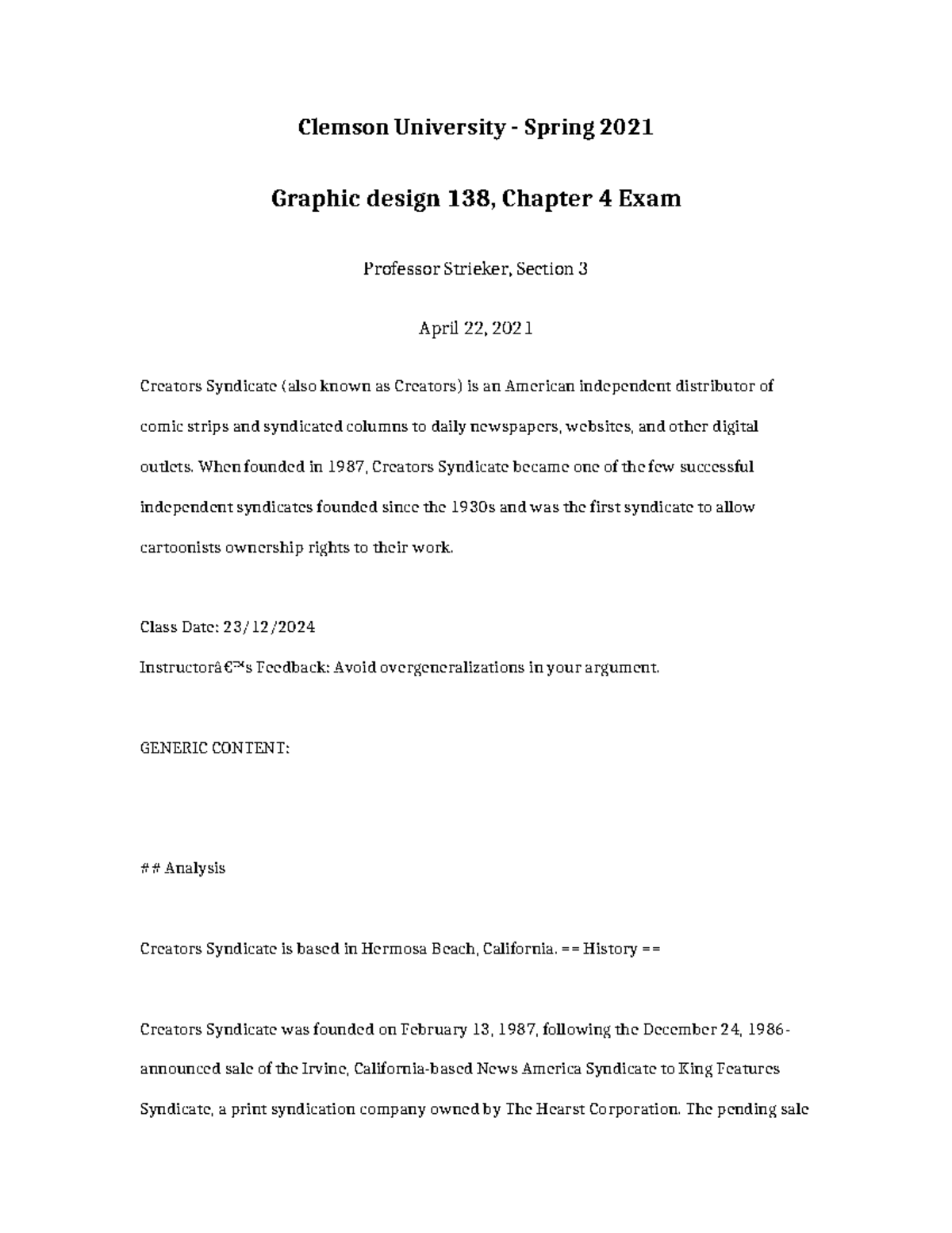 Graphic Design 138 Chapter 4 Exam Analysis & Discussion Notes - Studocu
