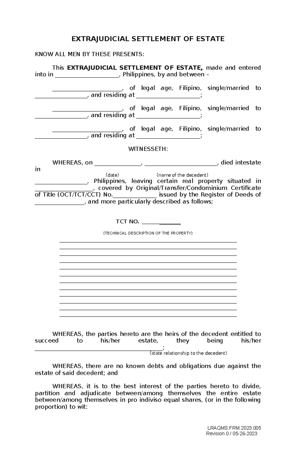 Extrajudicial- Settlement-OF- Estate-Annex-E - EXTRAJUDICIAL SETTLEMENT ...